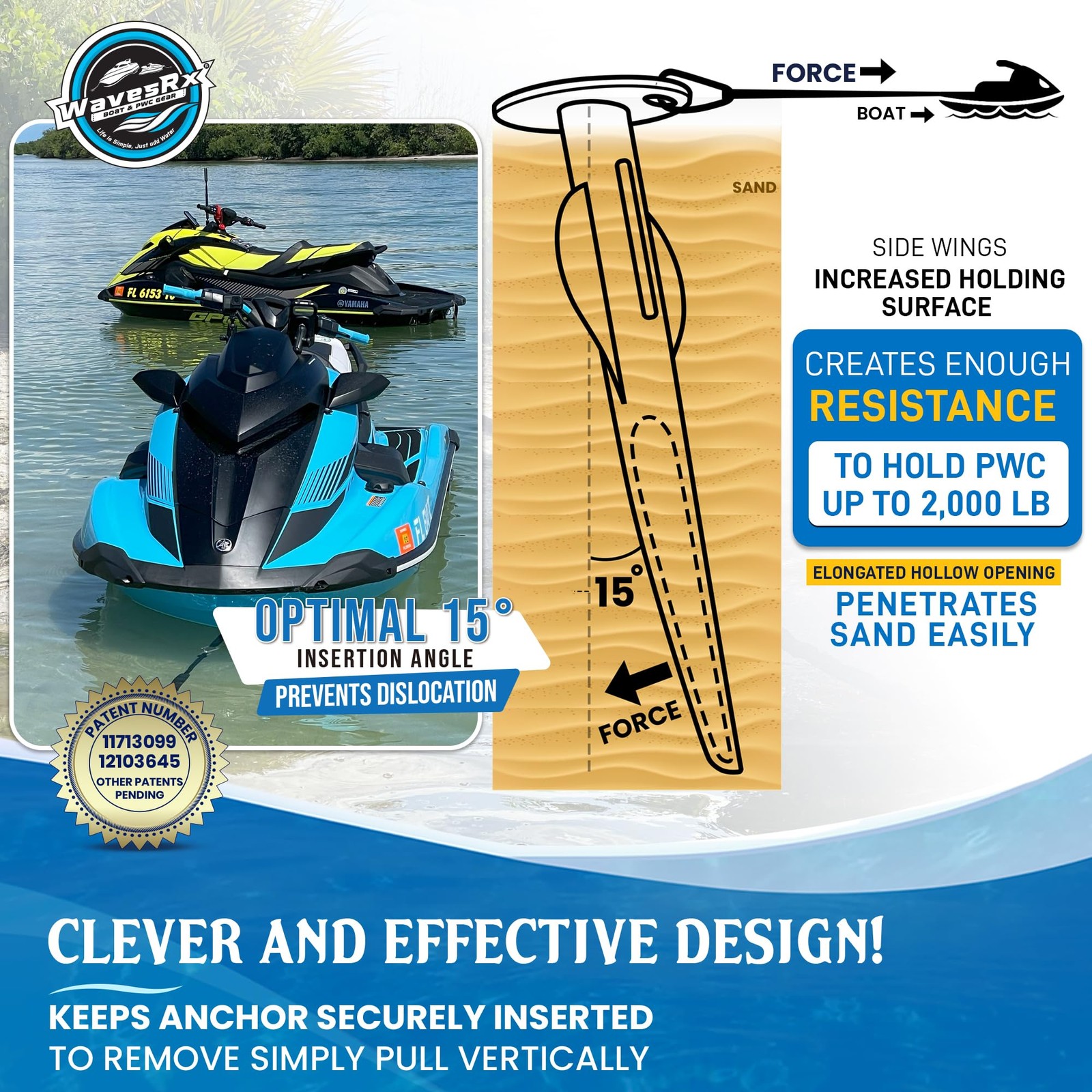 WAVESRX Ultra-Light Aluminum Beach Anchor for Jet Ski, Boat & Kayak