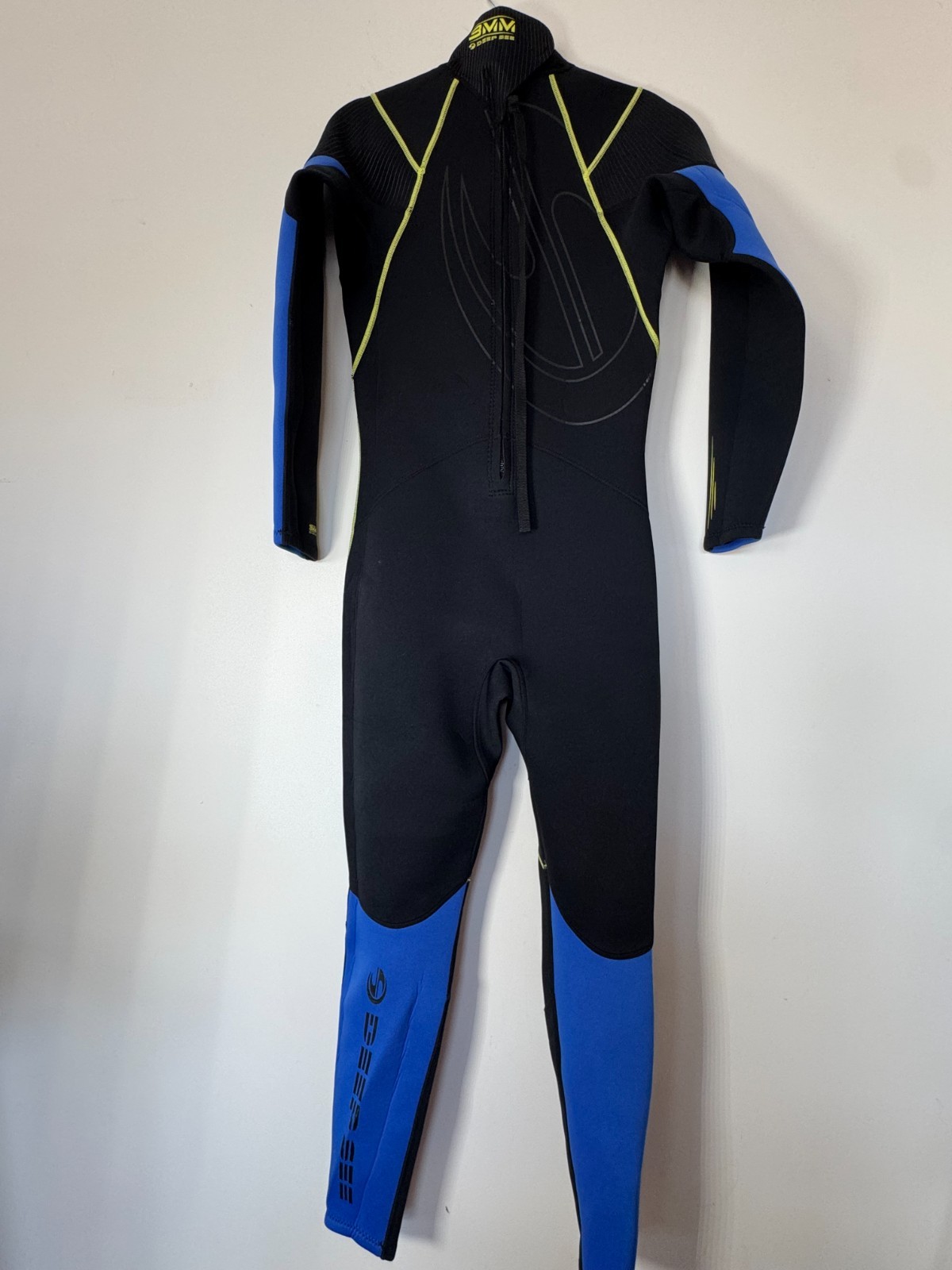 Deep See 3mm Full Wetsuit Mens Medium Black Blue Back Zip Surf Dive