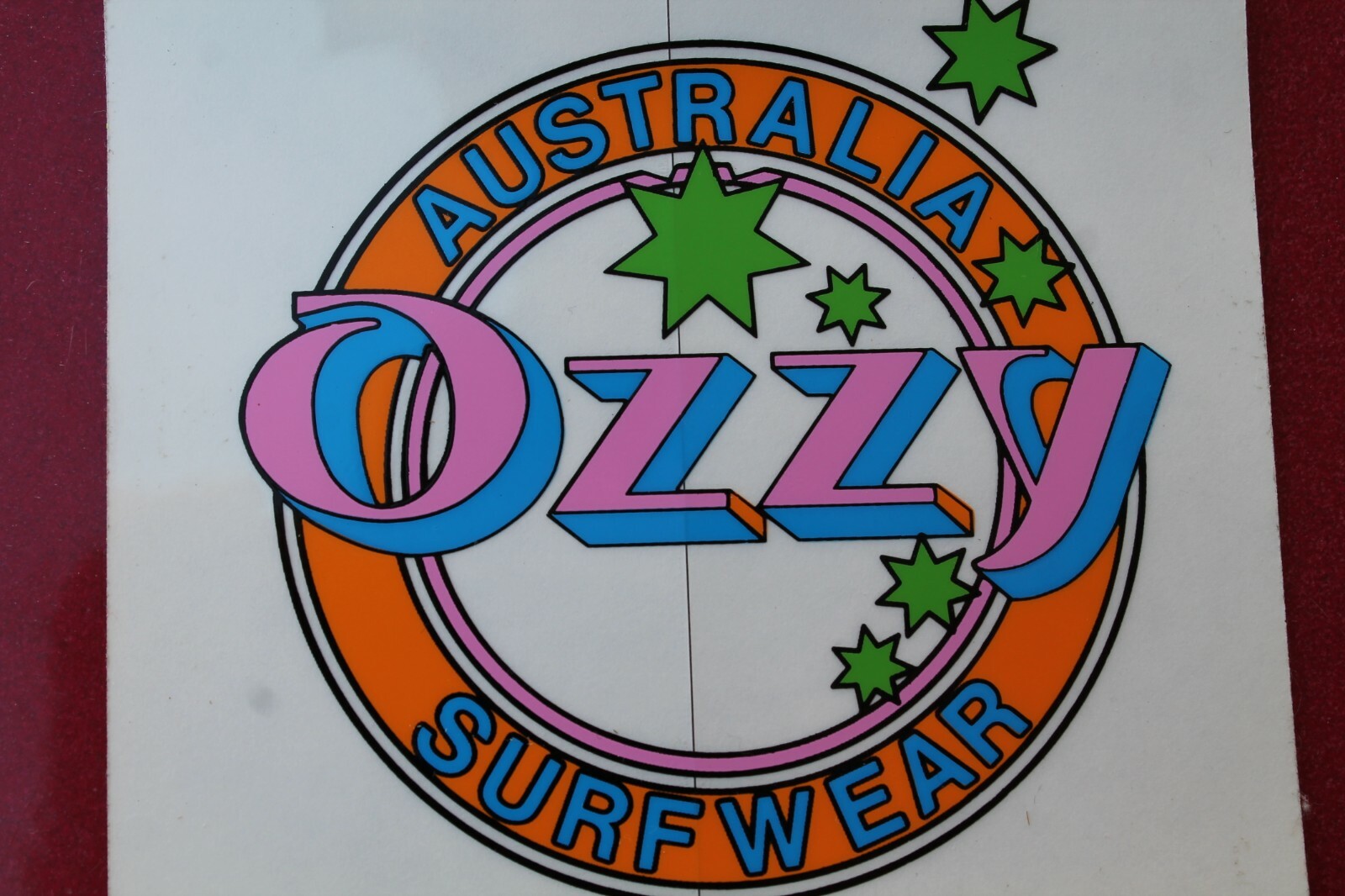 OZZY AUSTRALIA Neon Orange Pink 80’s Clothing Surf Clear Vintage Surfing STICKER