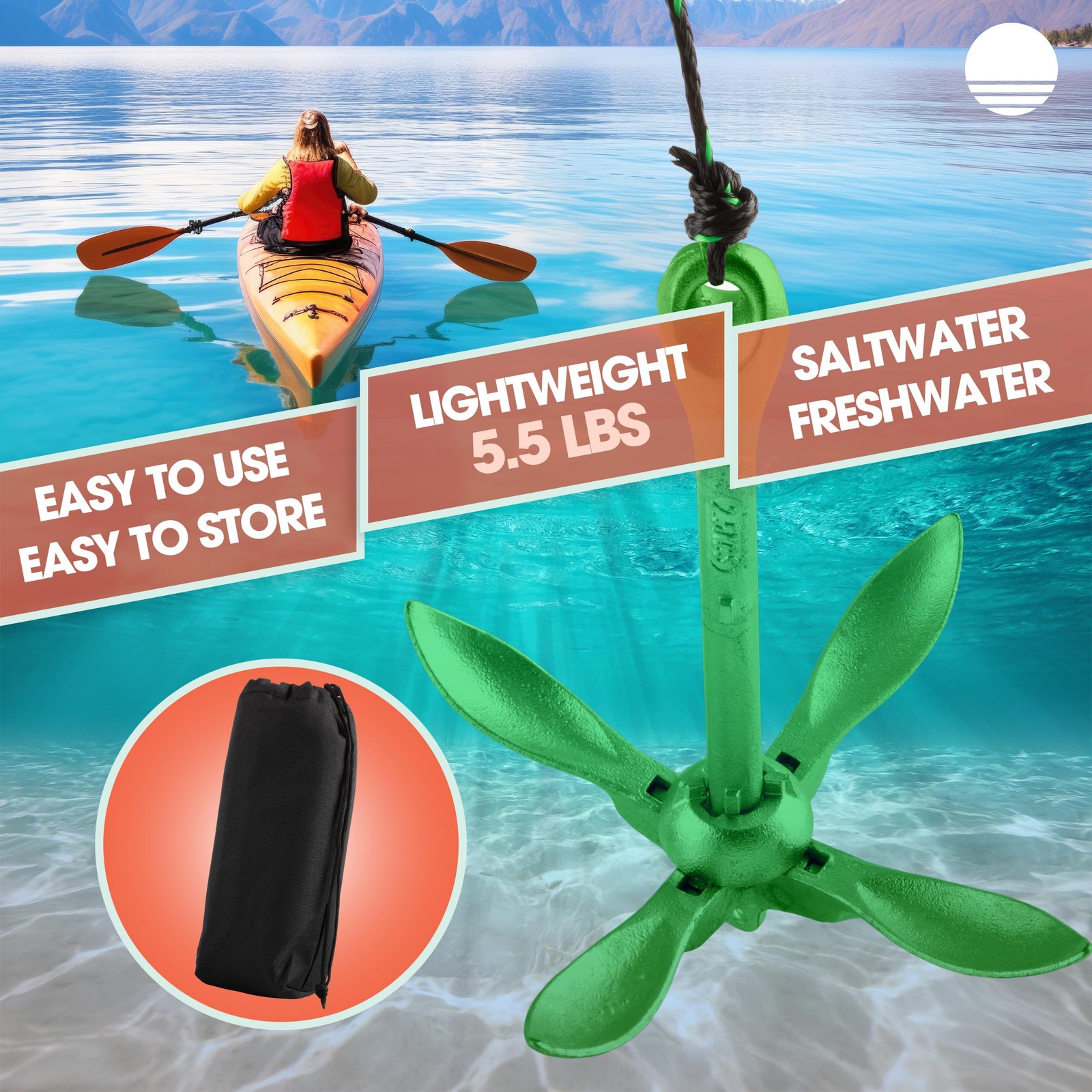 Kayak Anchor – 5.5 Pound Folding Anchor for Paddle Board, SUP, Canoe, PWC, or…