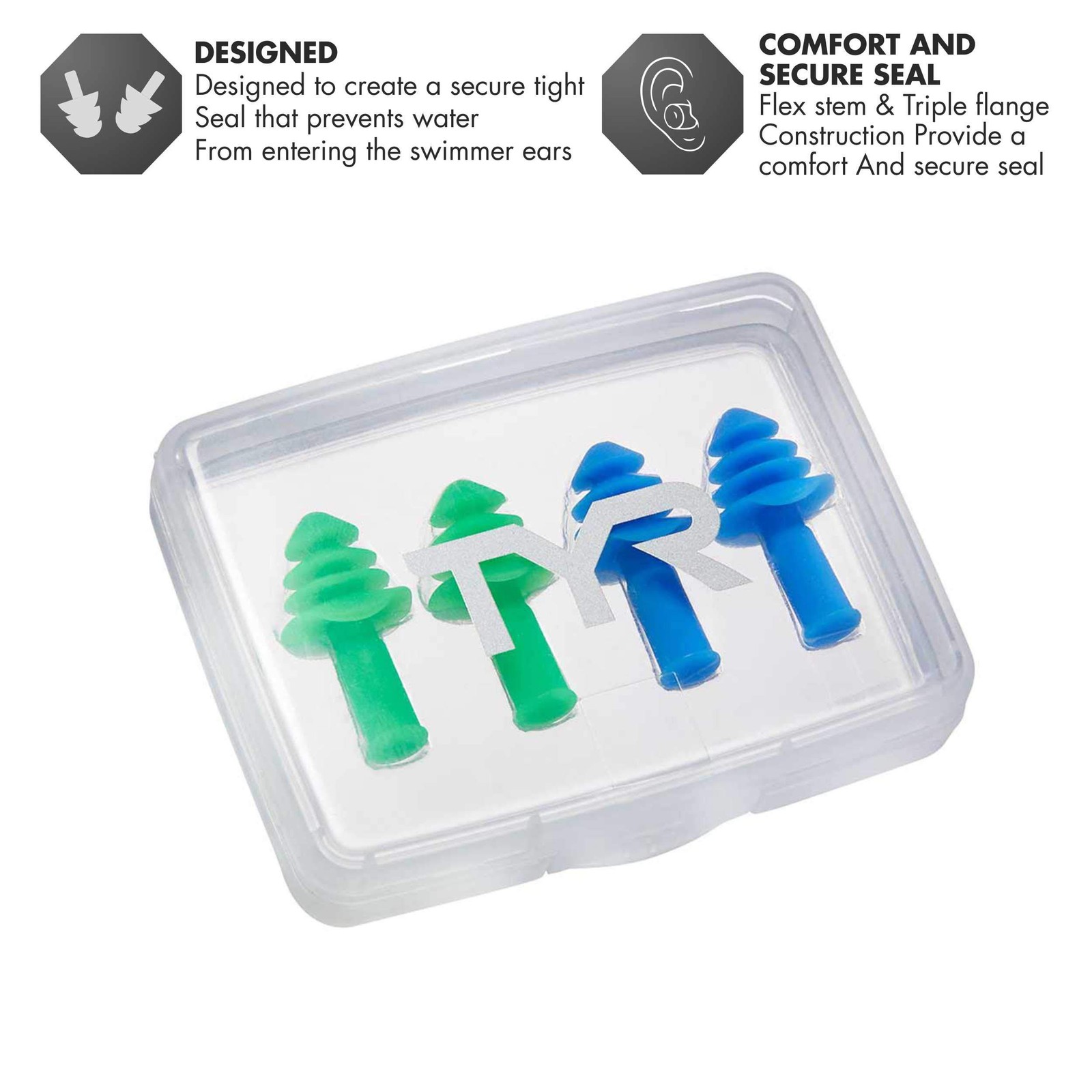 TYR Ergo Flex Ear Plugs4pk Swimming Equipment, Blue/Green, All
