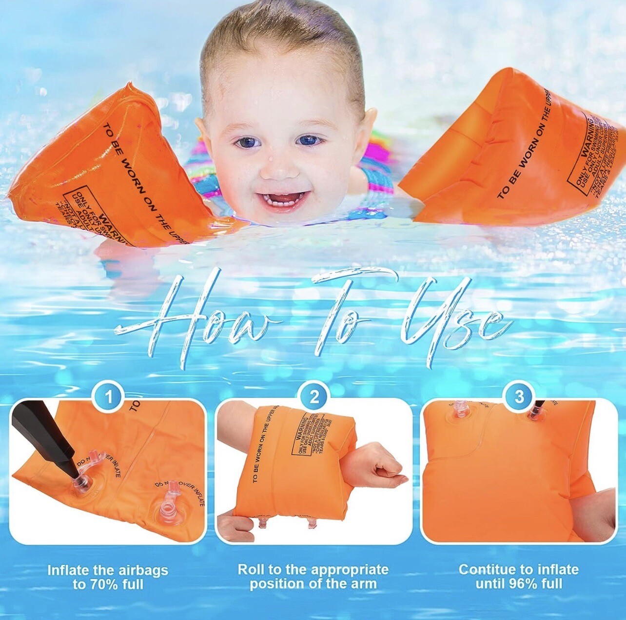 3 Set Of Floaties Inflatable Swim Arm Bands Rings Floats Tube Armlets for Kids