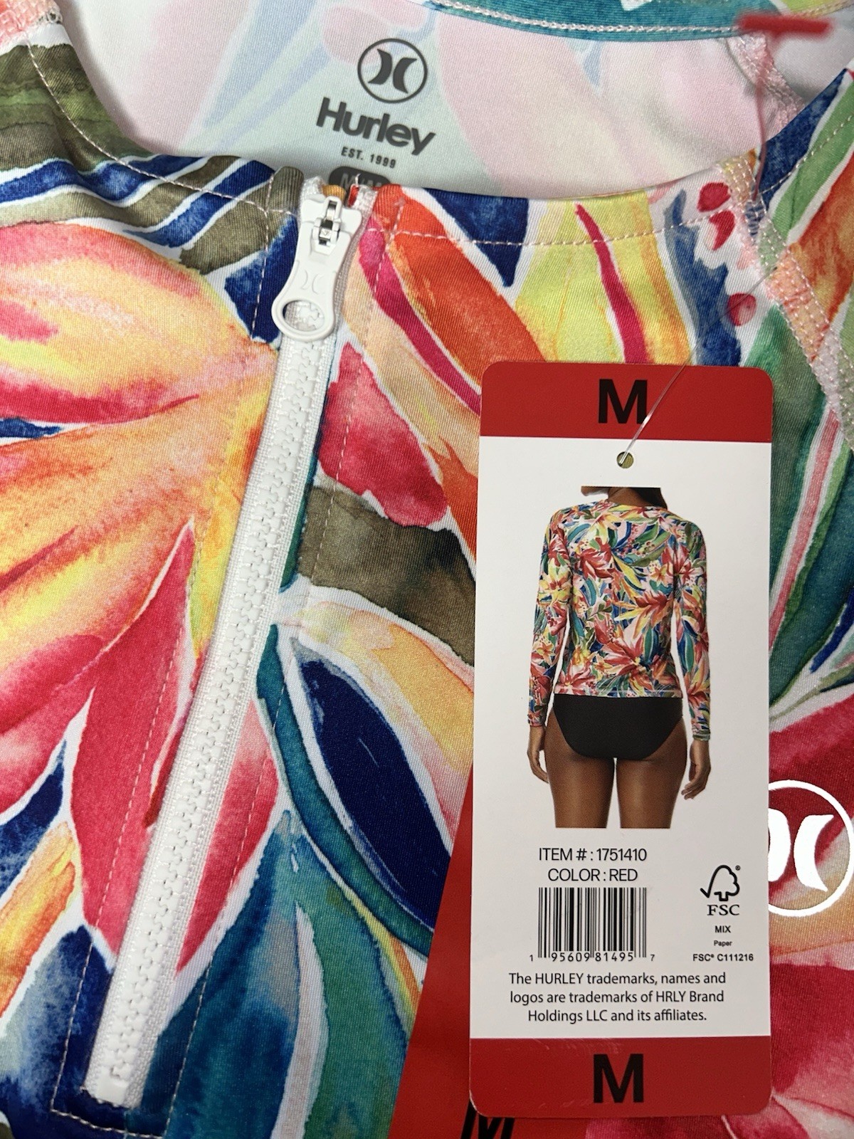 NWT HURLEY RASH GUARD WOMENS MEDIUM LONG SLEEVE 1/4 ZIP 50+ UV SURFING SWIMING