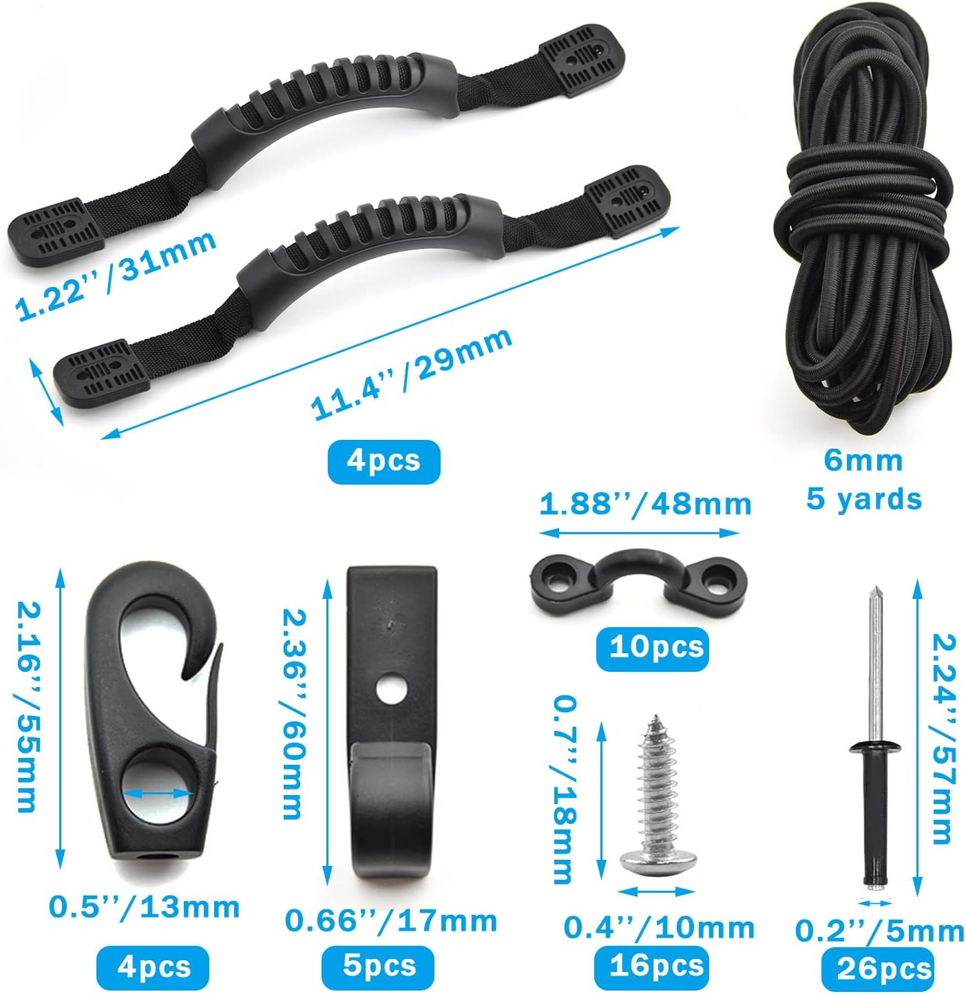 Kayak Carry Handle Rigging Kit -Kayak Canoe Carry Handles, 15 FT 6Mm Elastic Bun