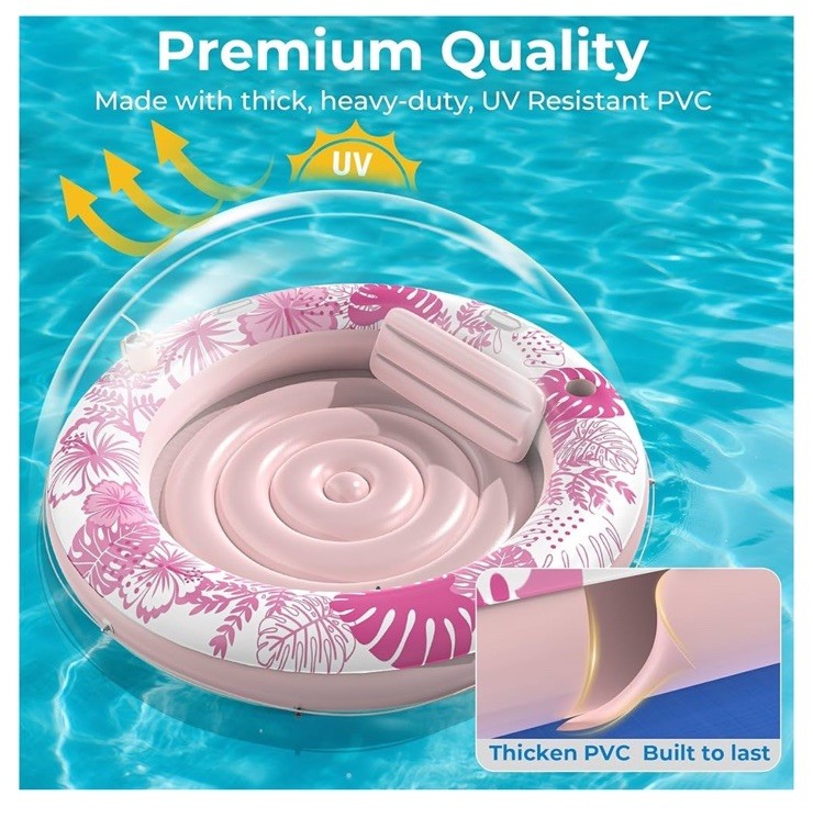 Luxury Tanning Pool (PINK) Inflatable Float w/ Pillow 75×75 in Age 3+ 500Lb