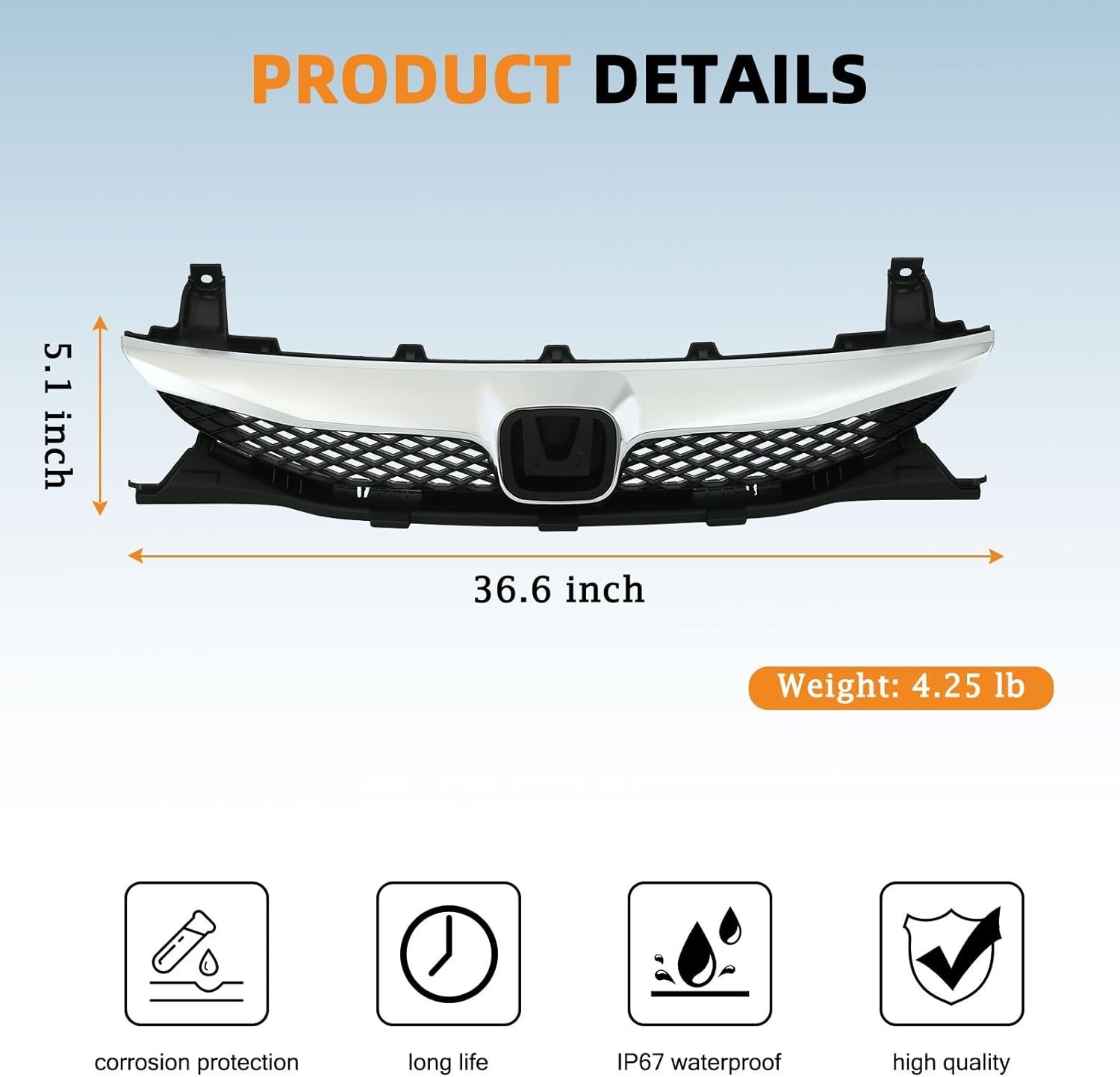 Front Bumper Grille Grill Gloss Compatible With 2009-2011 Honda Civic Sedan Blac
