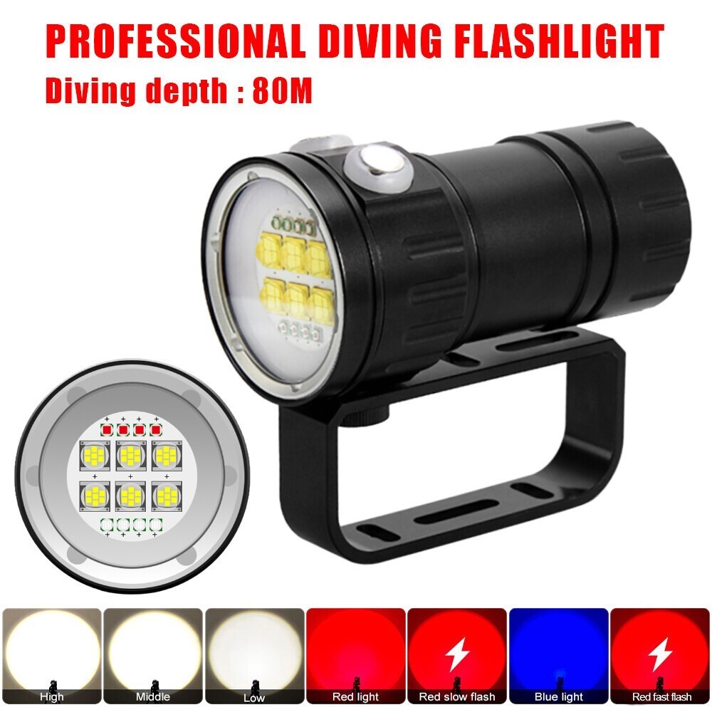 25000LM Scuba Diving Light Underwater LED Flashlight Dive Underwater Lighting