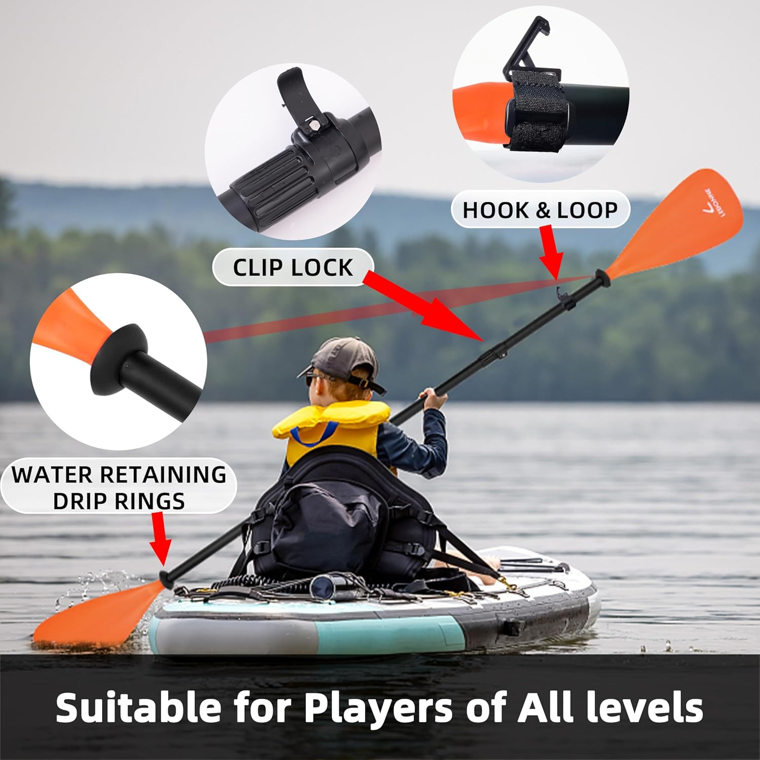 SUP Paddle 4-Piece Adjustable Stand up Paddle Floating Lightweight Portable Kaya