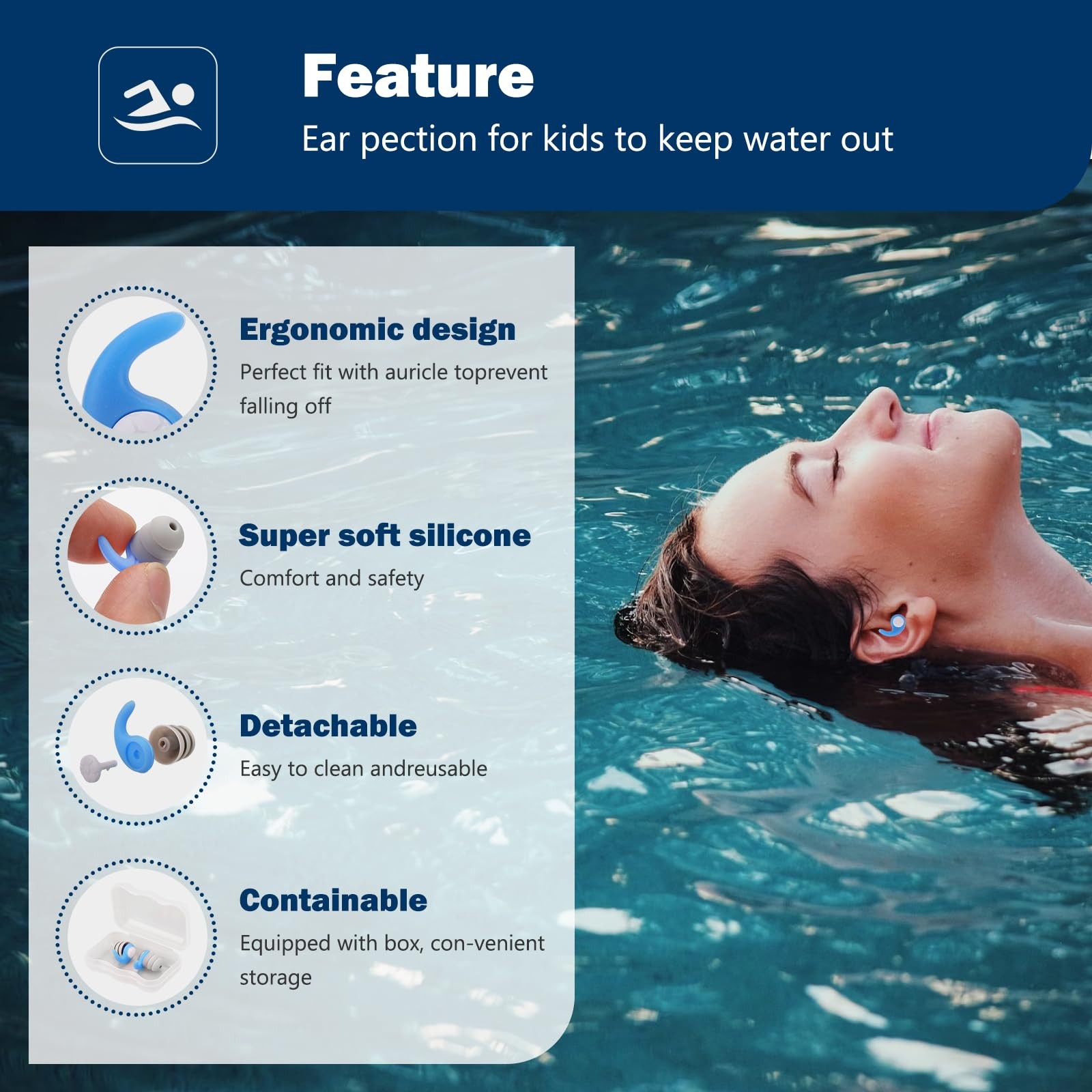 Swimming Ear Plugs for Adults,3 1 Count (Pack of 3), Adults-blue, Black, Grey