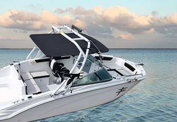 Reborn White Coated Launch Boat Wakeboard Tower Plus Pro Tower Bimini Top Pkg