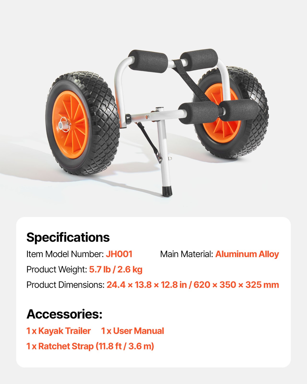 VEVOR Kayak Cart 200 lbs Foldable Canoe Carrierwith 10-inch Solid Rubber Tires