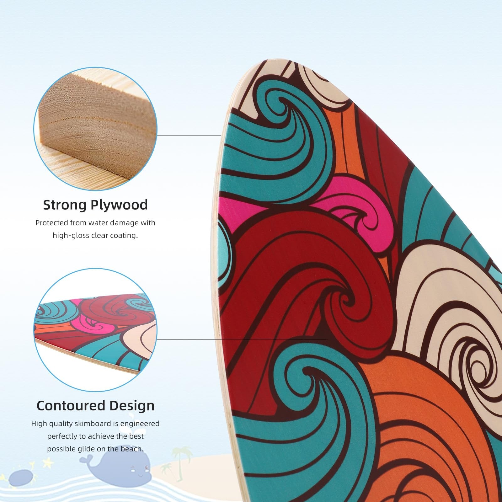 Skimboard 35 Inch Skim Boards for Beach Adults ＆ Kids, High Gloss Coat Wooden…