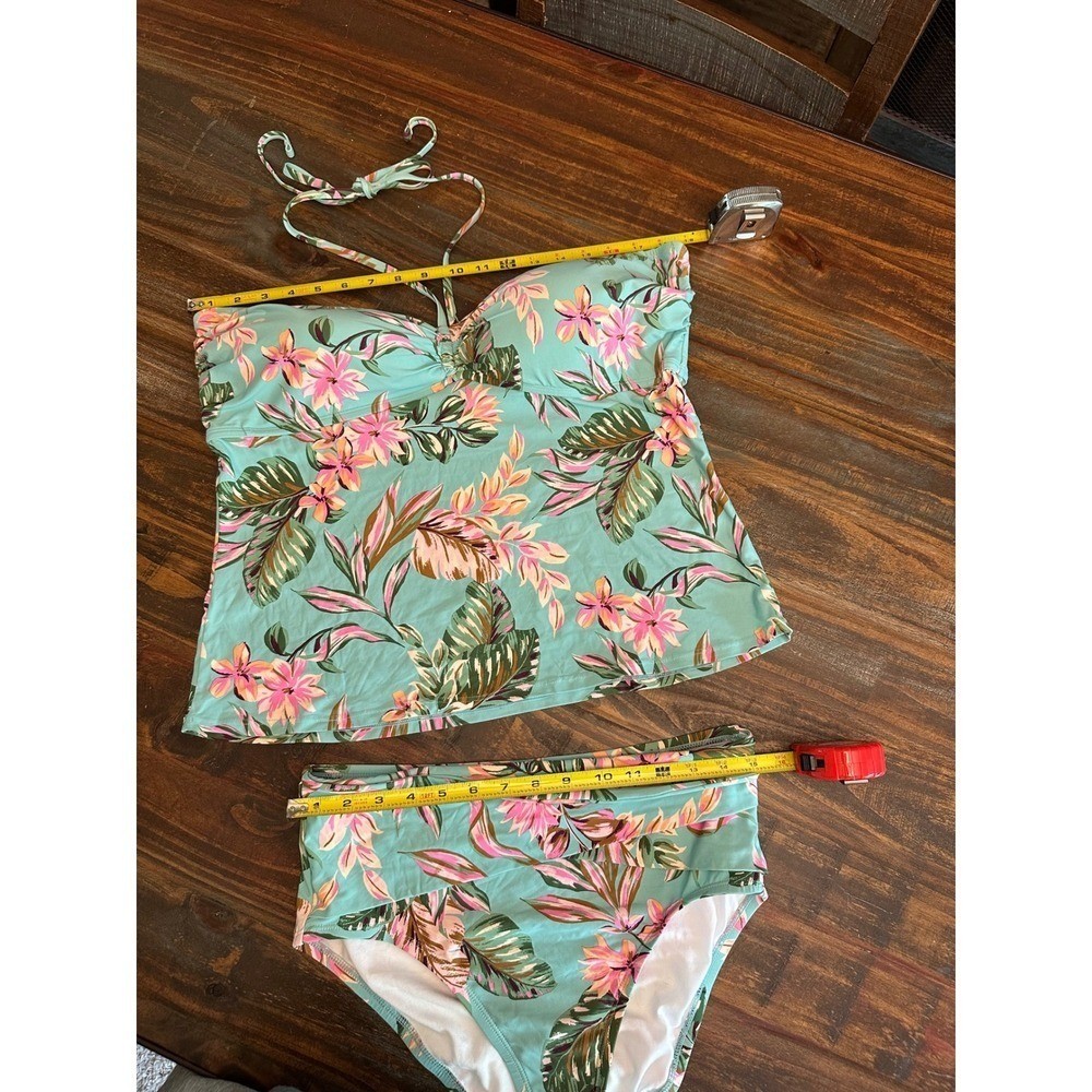 Tankini Swimsuit Top XXL & Bottom L Set Freshwater Floral Halter 2 Piece NWOT