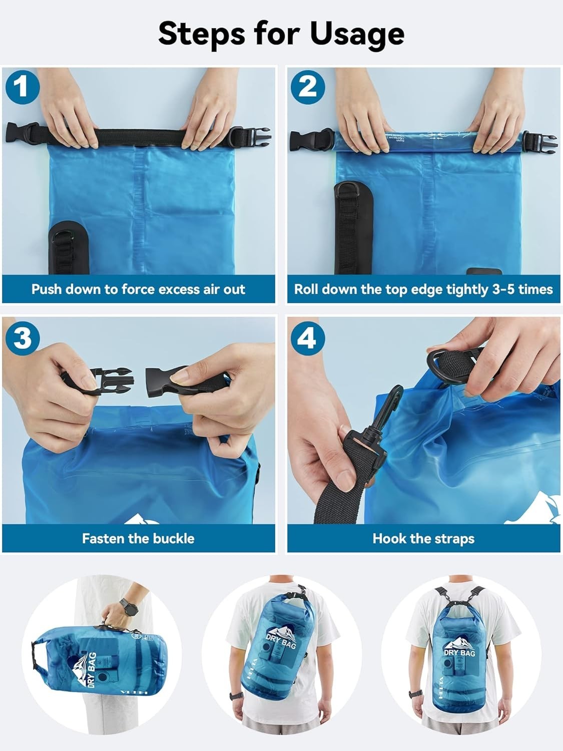 Durable 10L Roll Top Waterproof Dry Bag with Adjustable Straps for Adventures