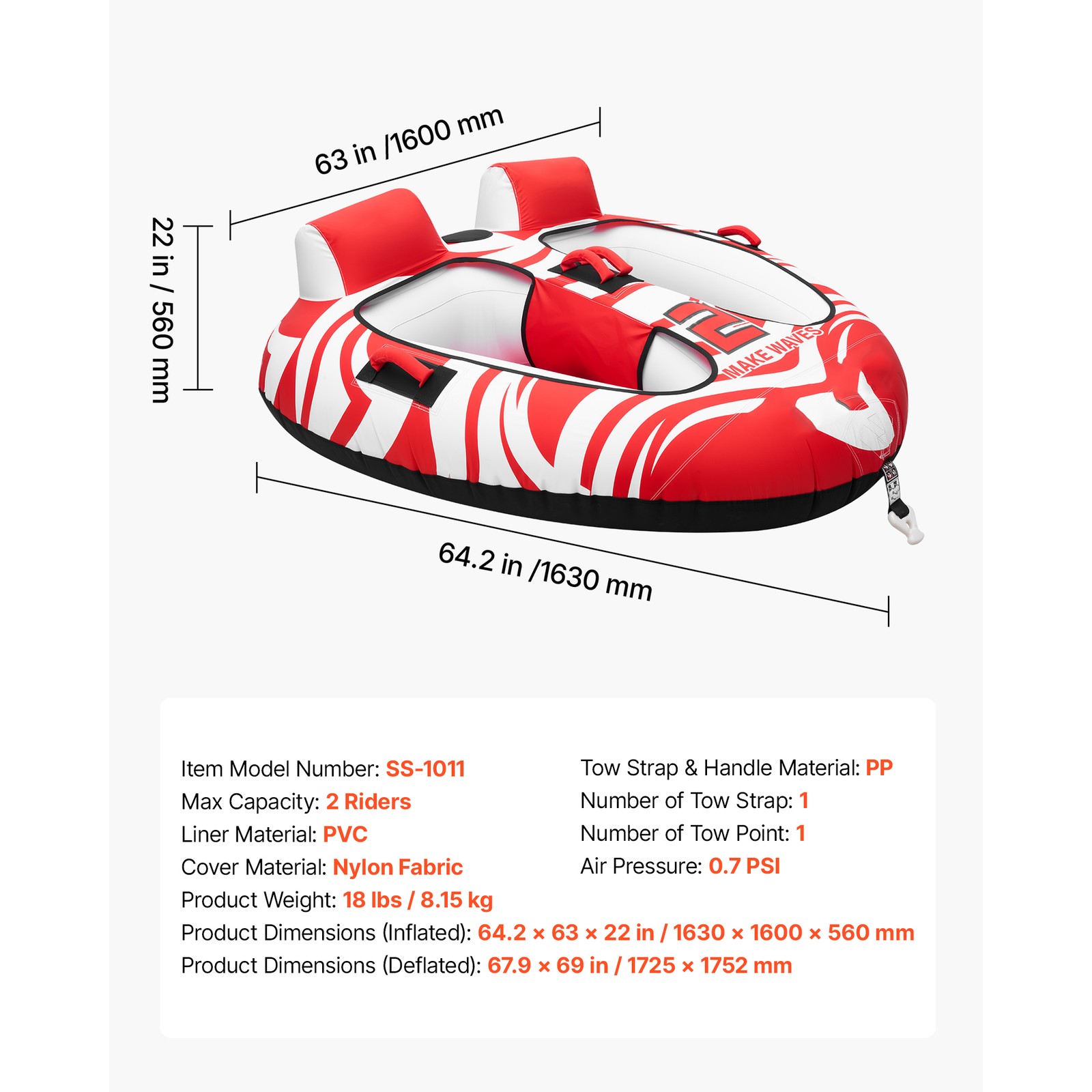 Uimoso Towable Tubes for Boating, 2-Person Inflatable Water Sports Equipment