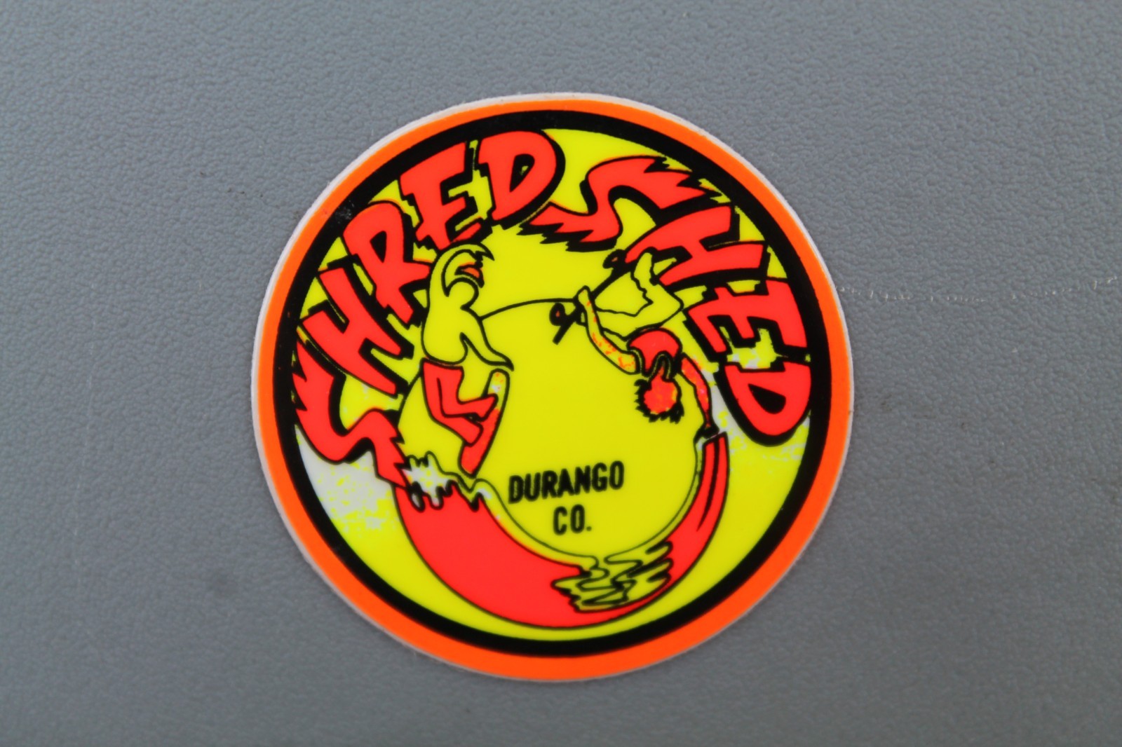 Shred Shed Durango Colorado Neon Orange Yellow 80’s V1a Vintage Surfing STICKER