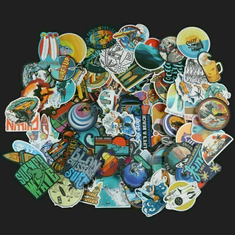 100Pc Surfing Sticker Pack Summer Wave Beach Sea Waterproof Surf Decals Lot Cool