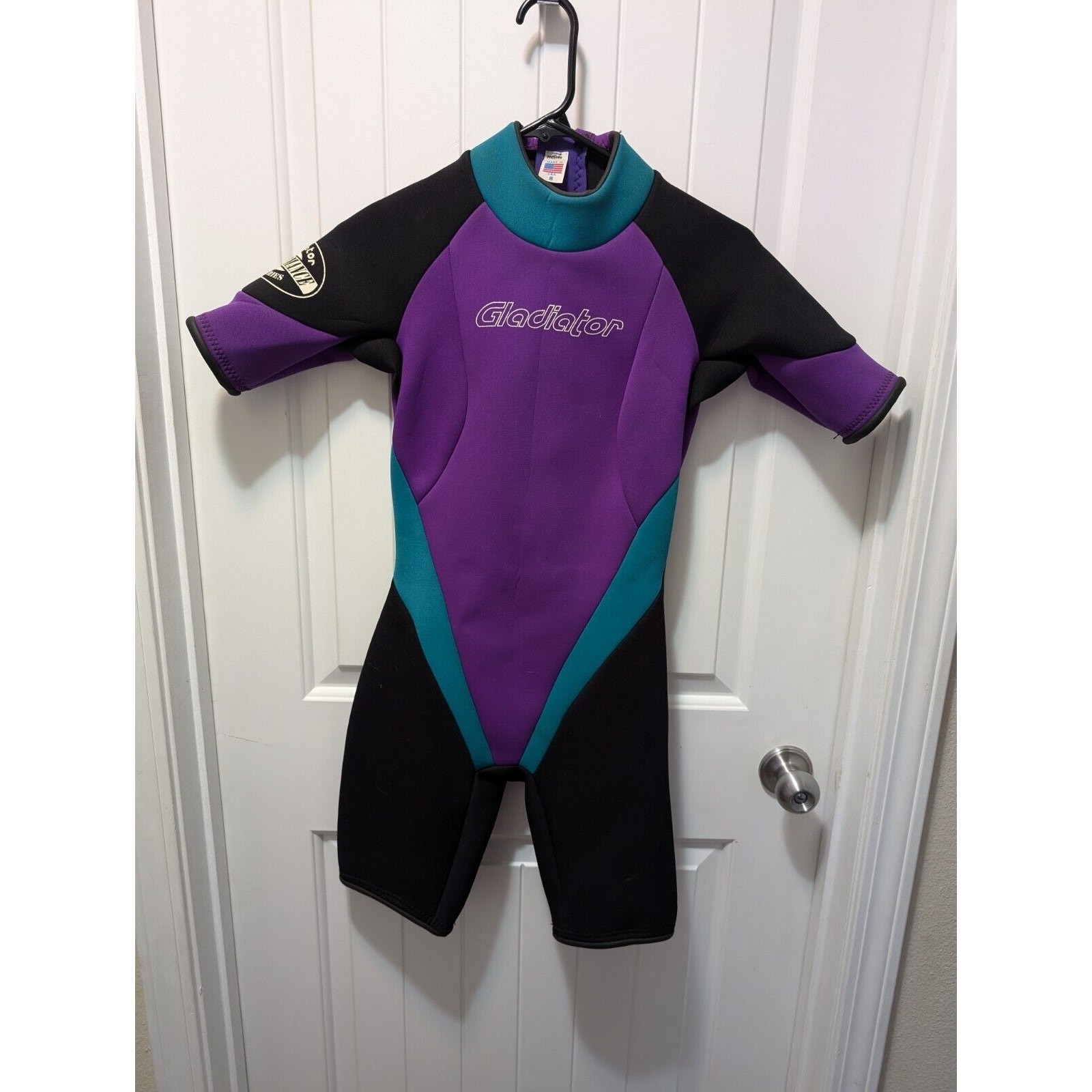 Gladiator Wet Suit Women’s Purple Teal Green Black Shorty Back Zip Size 8