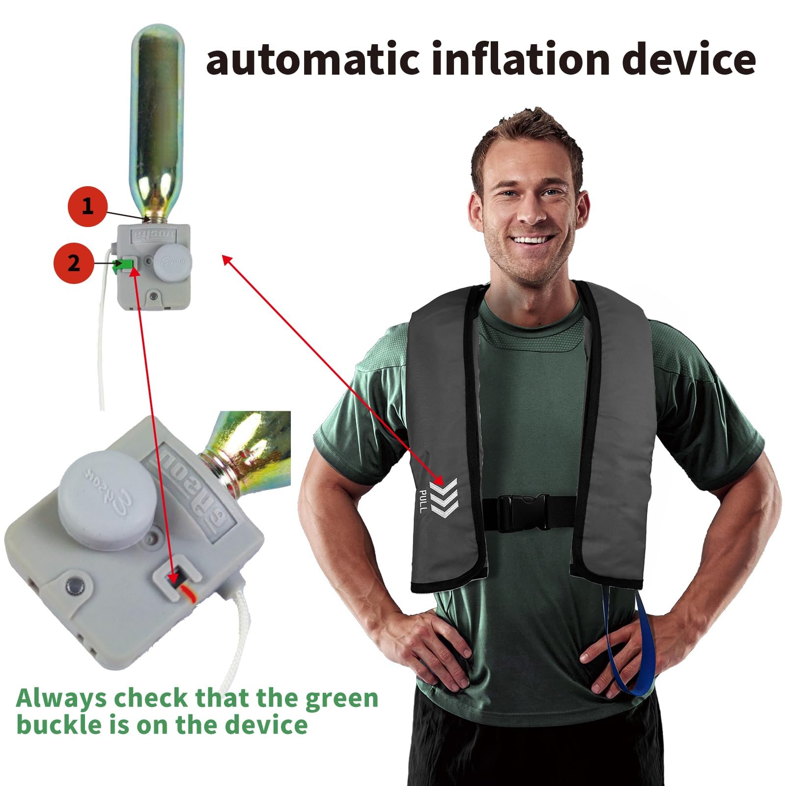 Inflatable Life Jacket Supports up to 330 lbs |Life Vest for Adults|PFD Low P…