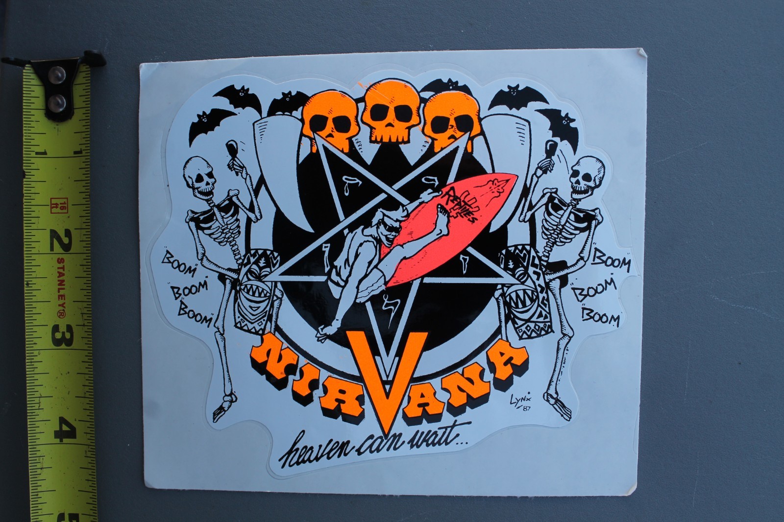 Nirvana Surfboards Neon Orange 80’s Pentagram Skulls V4A Vintage Surfing STICKER