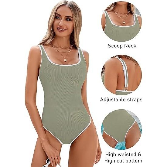MSRP $40 BMJL Women’s M Army Green One Piece Swimsuit Sports Adjustable Strap