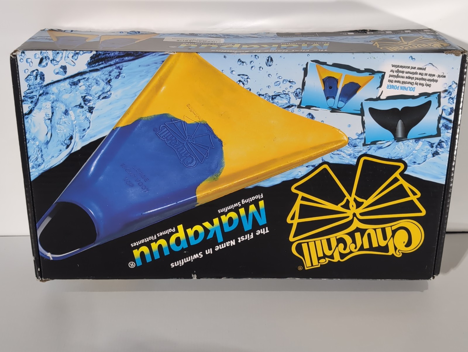 Churchill Makapuu Floating Swimfins Blue Yellow Size L Large Men 11-12.5 New