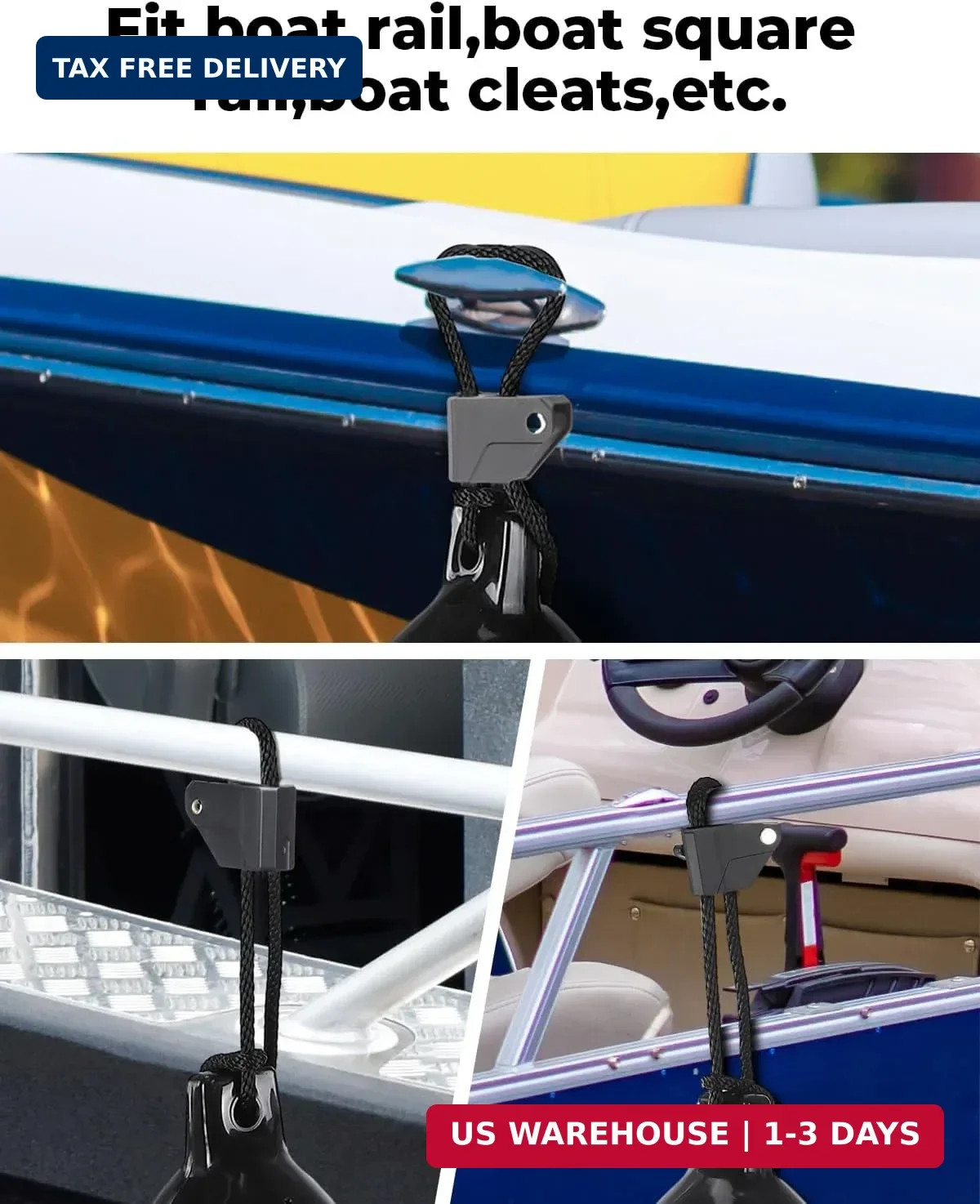 KEMIMOTO Boat Fender Clips,Quick Release Adjustable Boat Rail Cleats Fender Clip