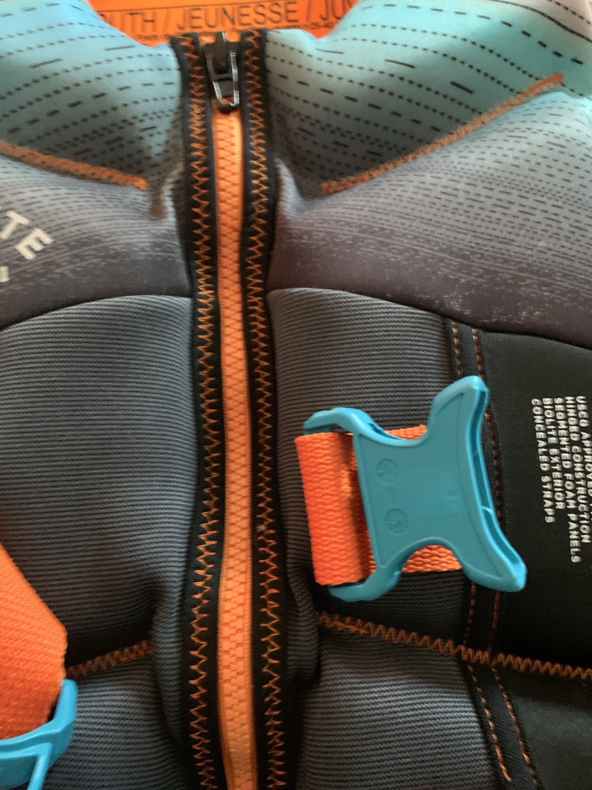 HYPERLITE Wake Co. Youth Life Vest Orange/Gray/Turq 55-88 lbs USCG Approved