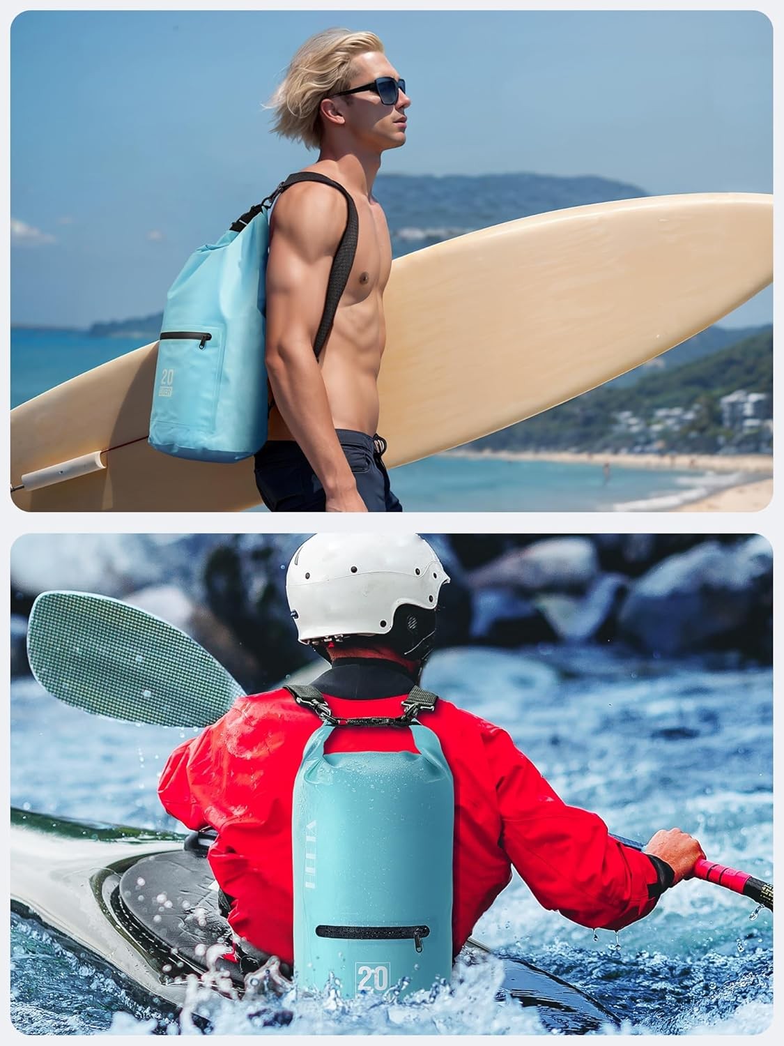 Waterproof Dry Bag Backpack 5L/10L/20L/30L/40L w/Front Zipper Pocket f/ Kayaking