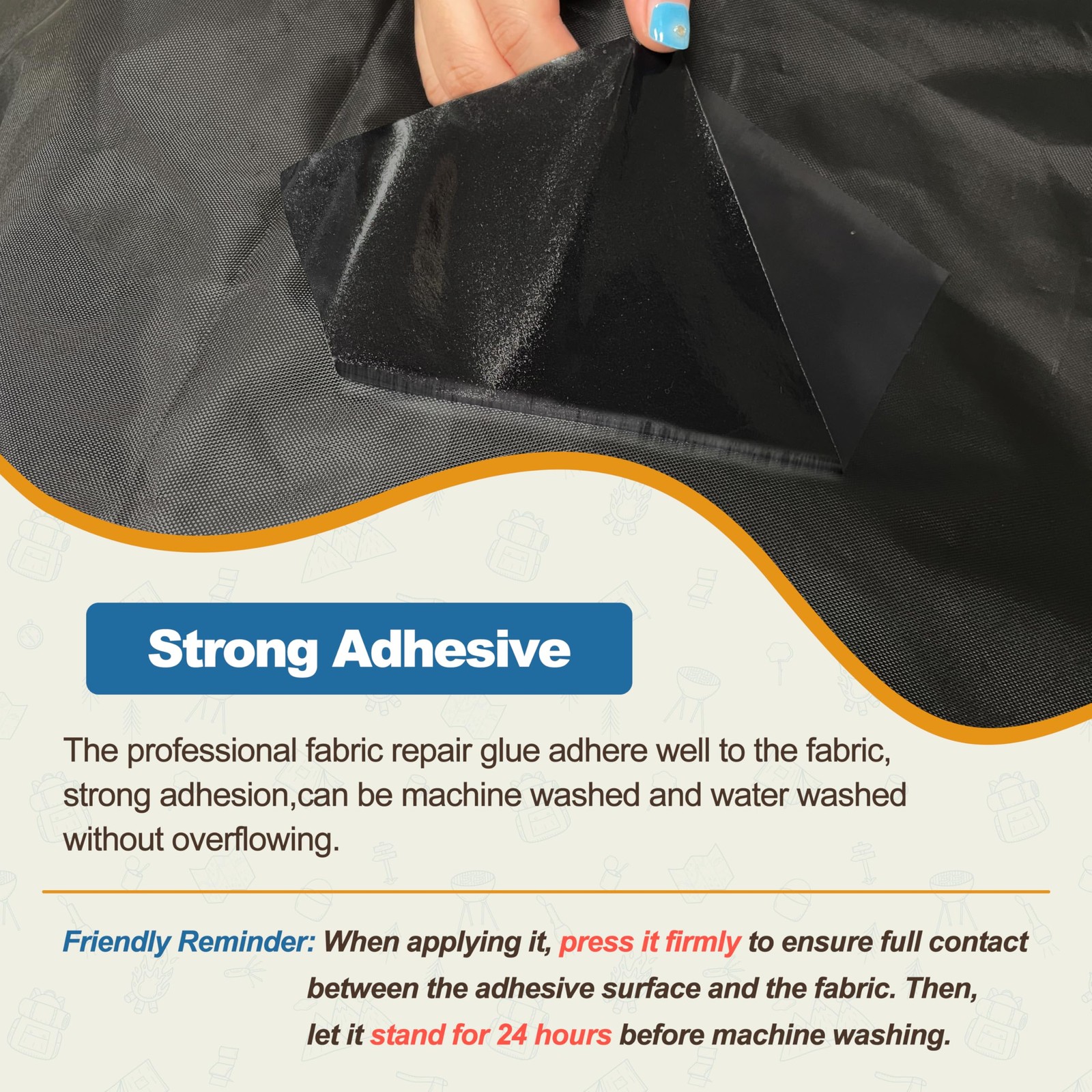 KING MOUNTAIN Self Adhesive Nylon Fabric Repair Tape, Nylon-4″W×63″L, Black