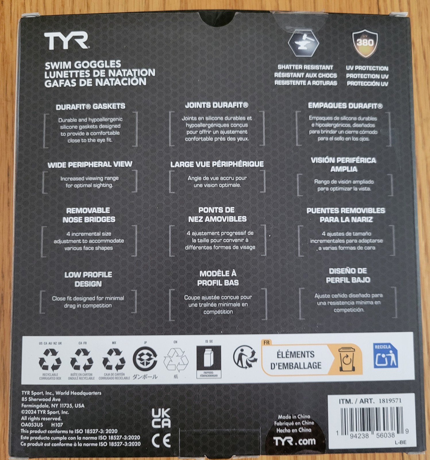 TYR Unisex Adult Swimming Goggles 3 Pack UV Protection Anti-fog