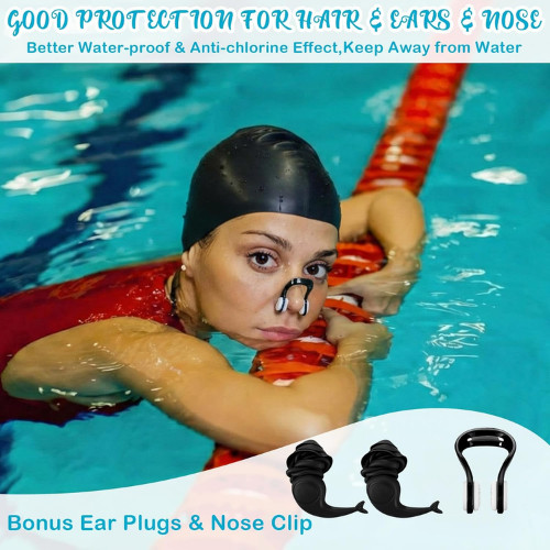 3 Piece Black Swim Accessories Set, Swim Nose Clip Water Ear Plugs with String