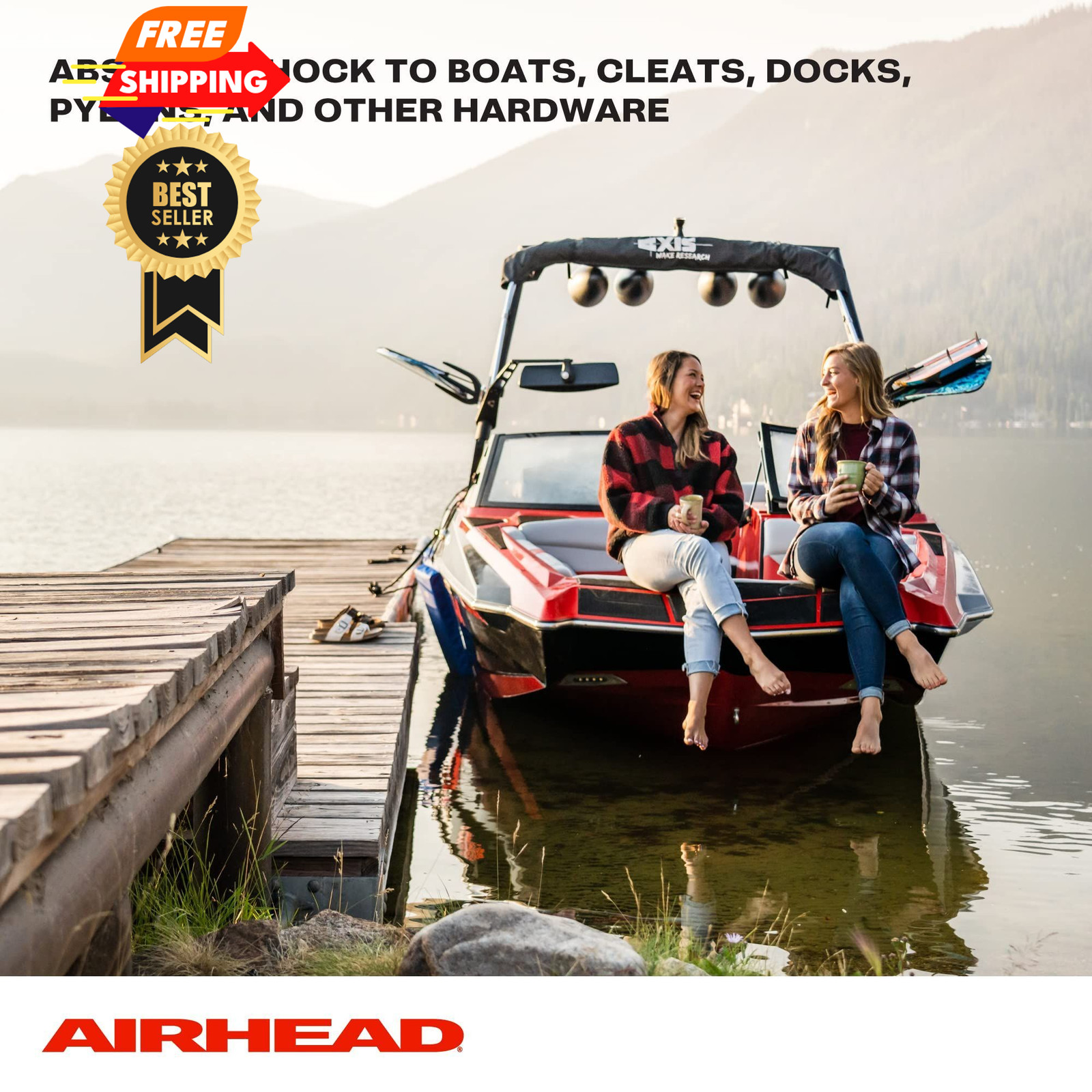 AIRHEAD AHDL-4 Bungee, Dockline For Watercraft 4 Feet 4 feet, Black/Blue/Red