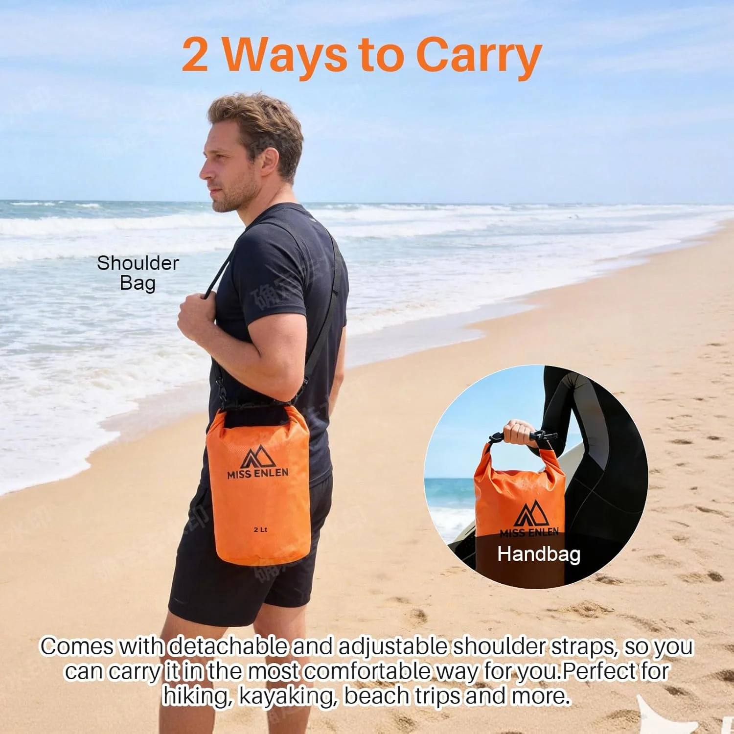 Waterproof Dry Bag 500D PVC Roll Top Dry Sack with 3 Carrying Ways, Lightweight