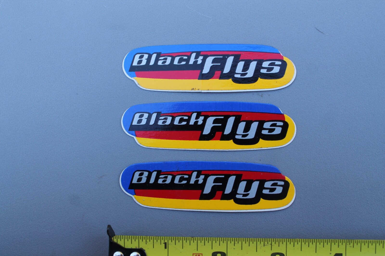 BLACK FLYS Sunglasses Red Yellow Blue Grey BF2 Vintage Surfing STICKER -Lot of 3