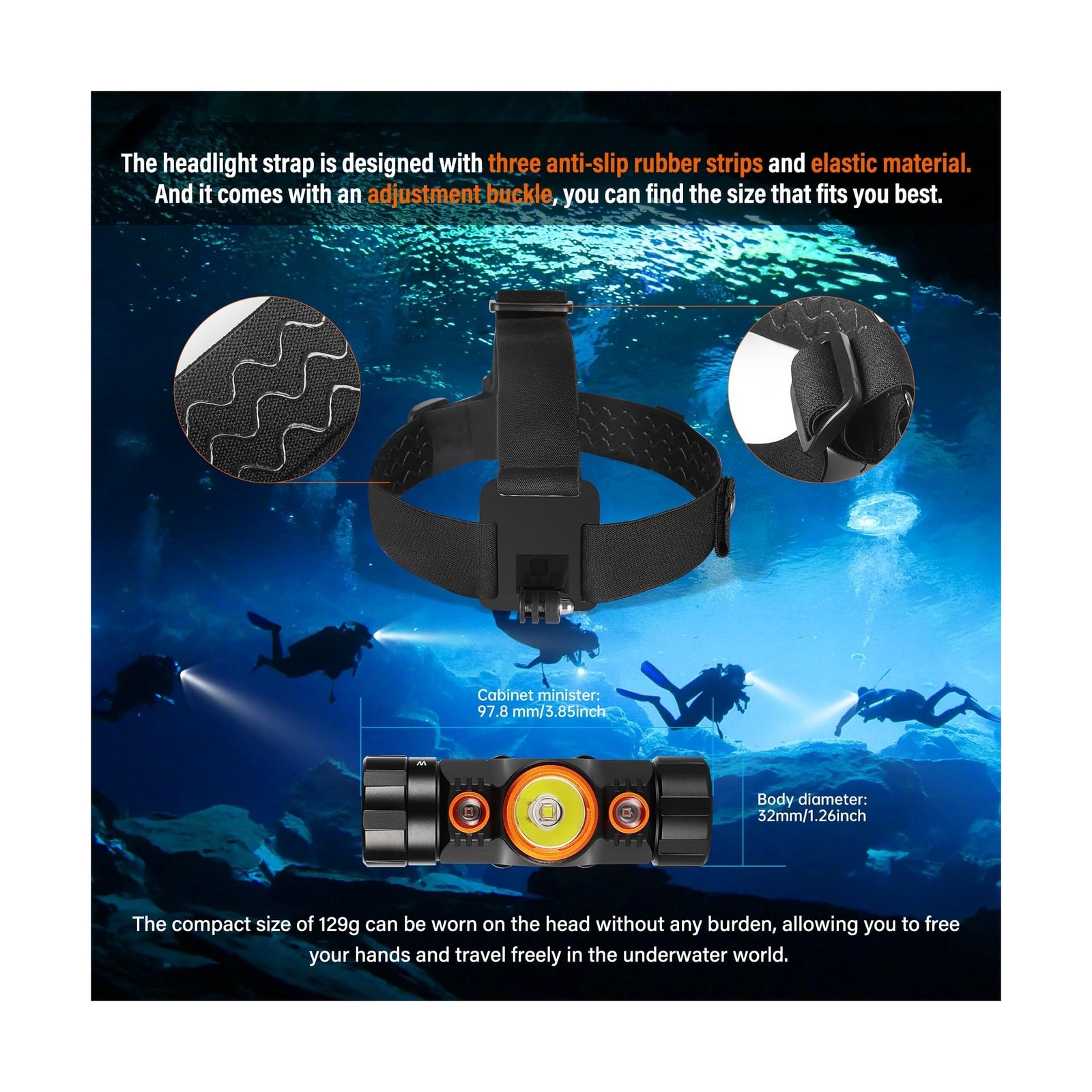 ORCATORCH TD01 Diving Headlamp 1200 Lumens Scuba Dive Light 5 Modes Dual-Colo…