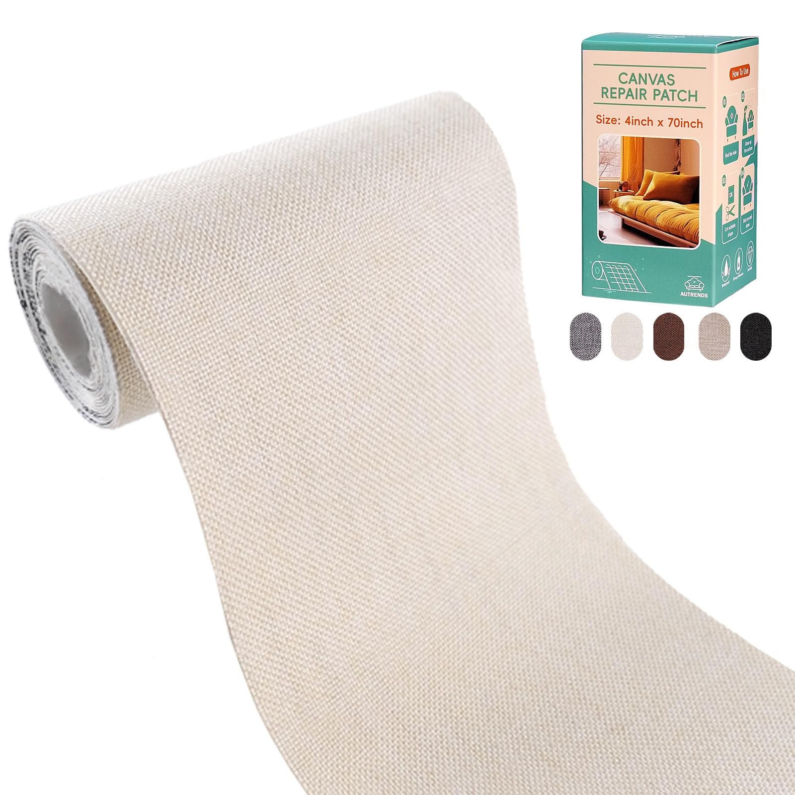 Autrends Canvas Repair Tape,Fabric Patch,4×70 4″×70″, Beige1.0