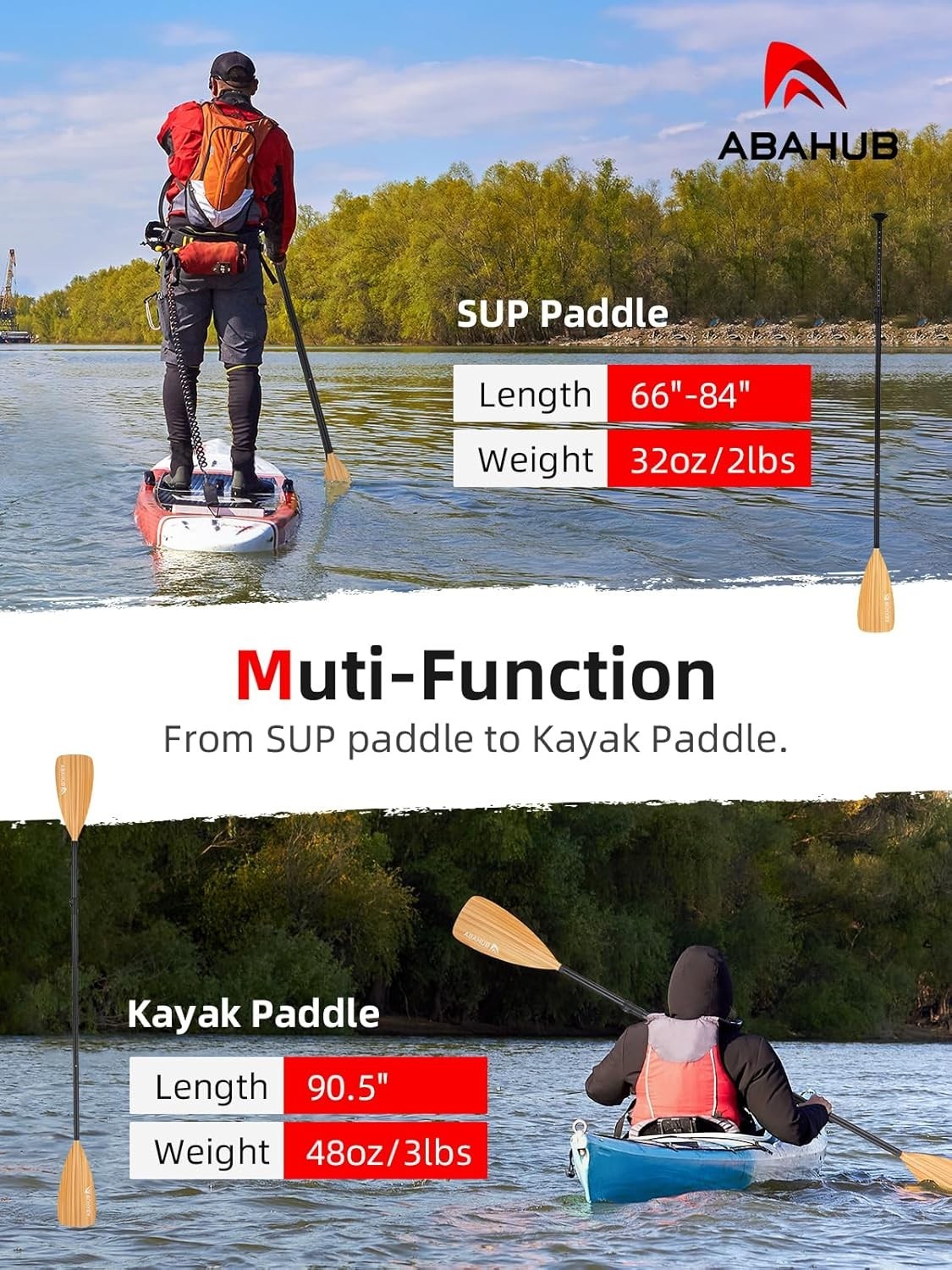 Versatile 3-Piece SUP Paddle: Adjustable Carbon Fiber Kayak Paddle, 68”-84”