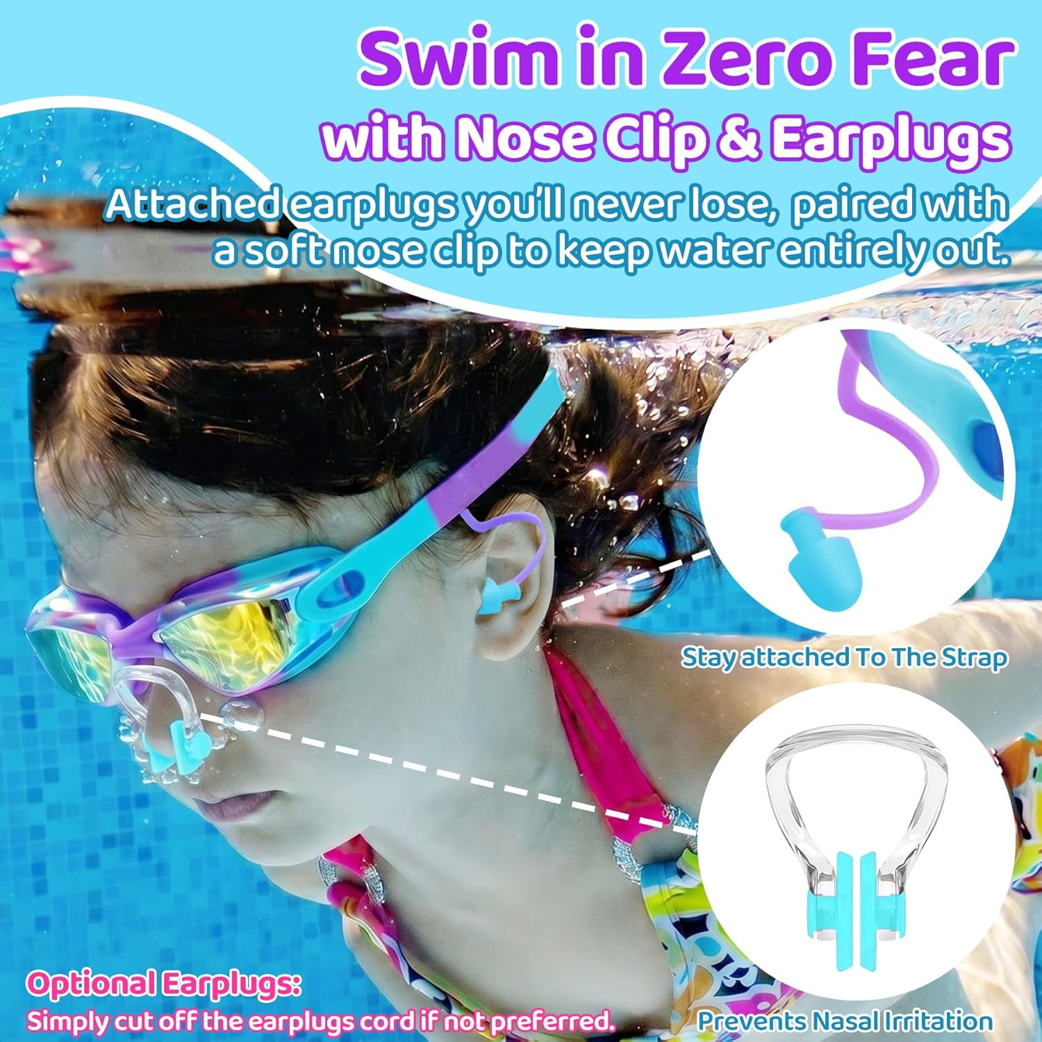 Vvinca Swimming Goggles for Kids 3-15 years-2 Pack, Kids Goggles Anti-Fog/UV No