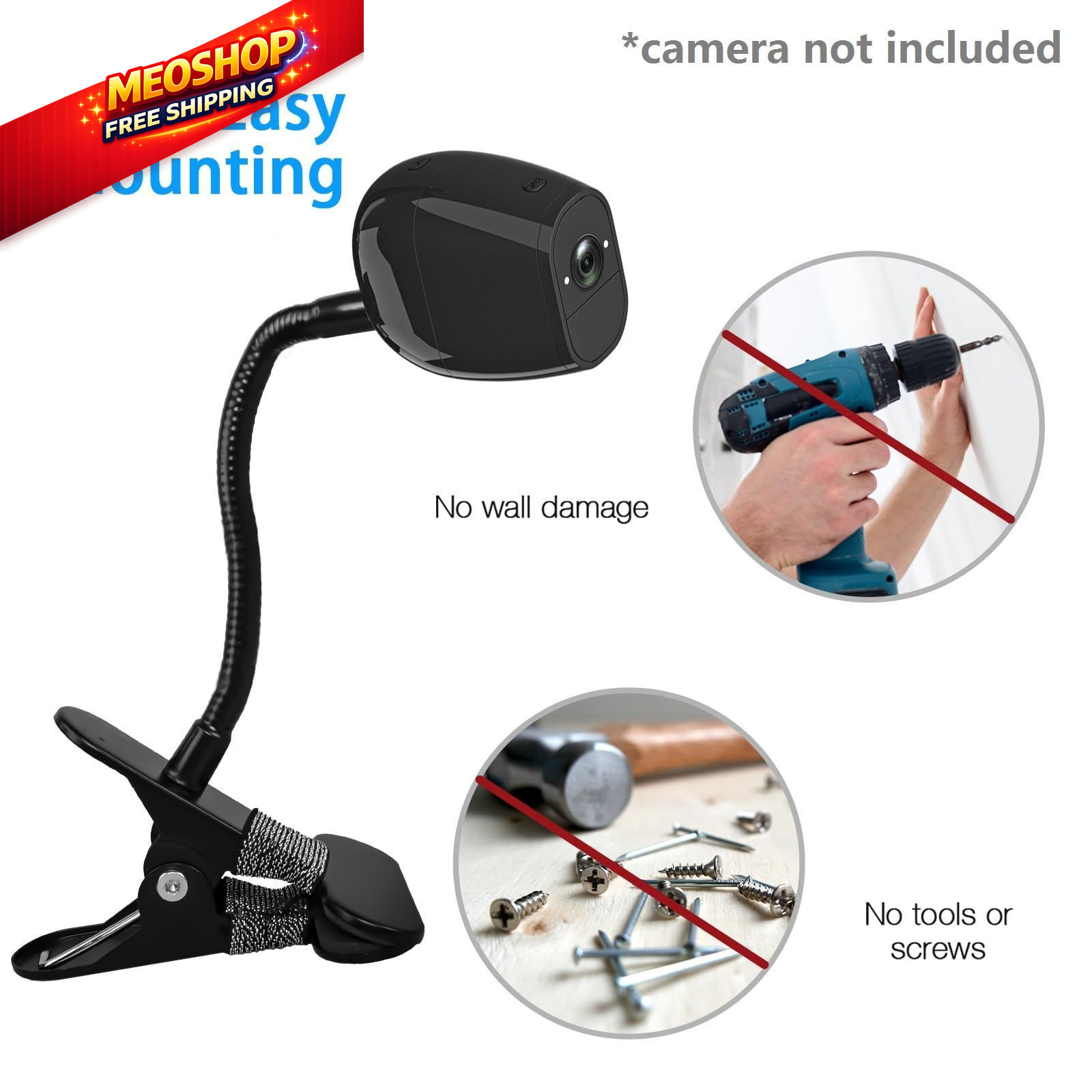 OkeMeeo Clamp Mount for Arlo Pro 5S/Pro 4/Pro 3/Pro 1Pack, Black
