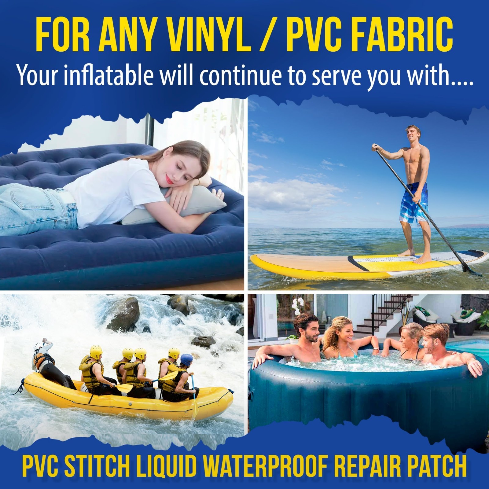 Heavy Duty PVC Stitch Liquid Patch Kit for Air Mattresses, Boats, Rafts & More –