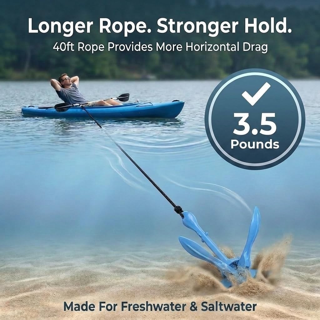 3.5 Pound Folding Kayak Anchor Kit for Secure Hold in Various Water Conditions