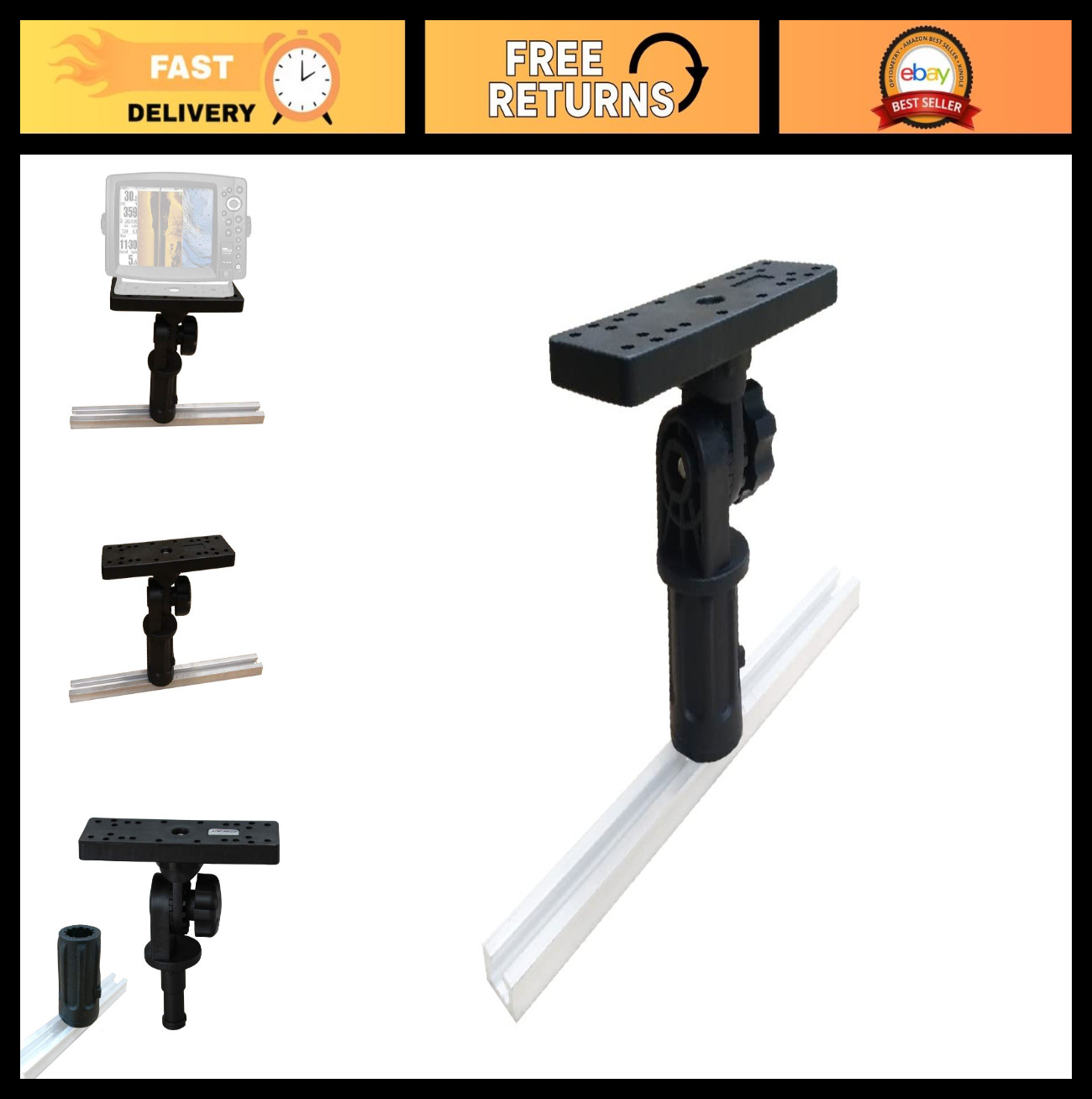 Universal Electronic Mount for Kayak Track System – Fish Finder Holder, Adjustab
