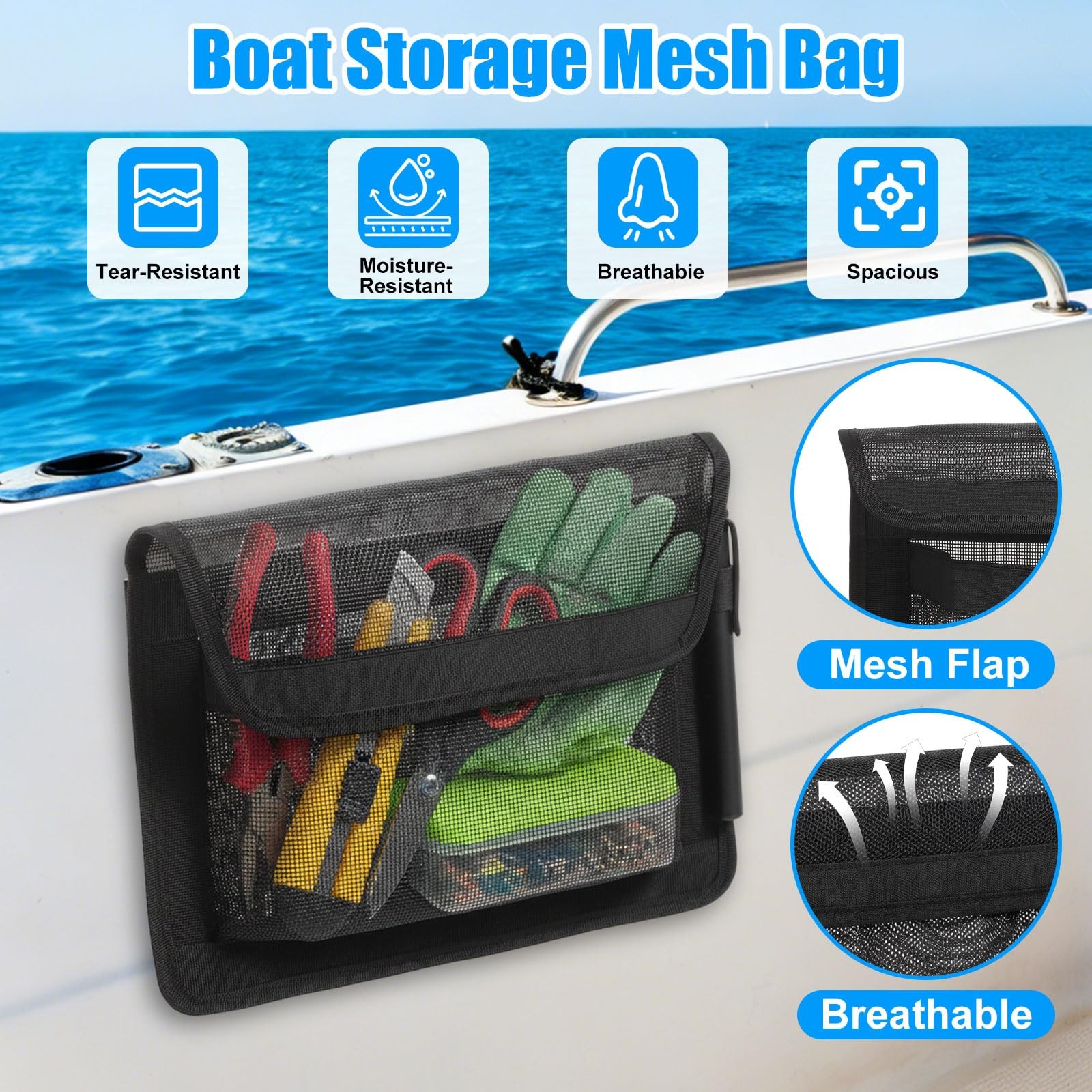4 PCS Boat Cup Holders Caddy Organizer Mesh Storage Bag Kayak Pontoon Jon