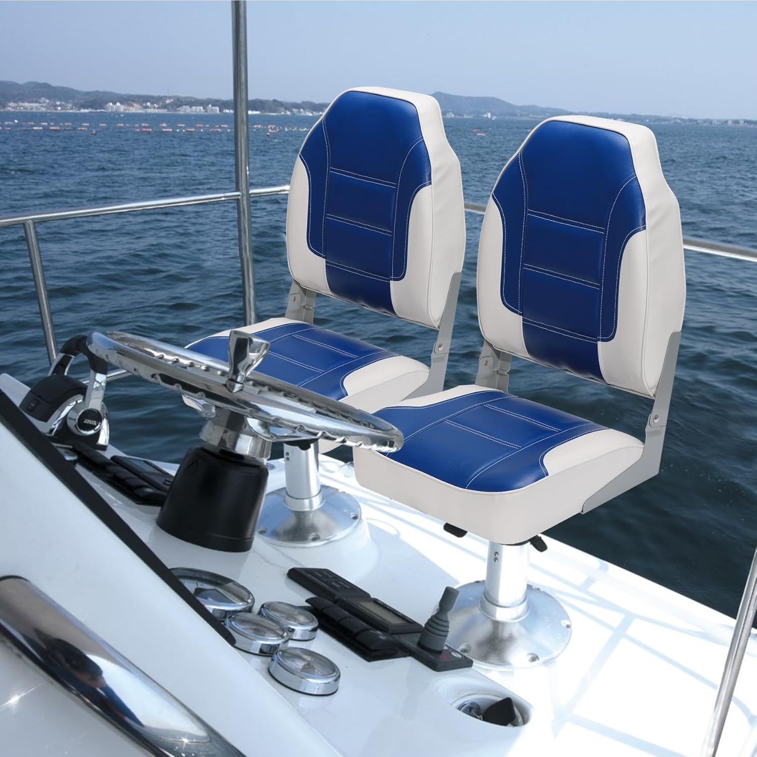 2 Pack Waterproof Folding Boat Seats, High-Back Ergonomic Captain Chairs with Th