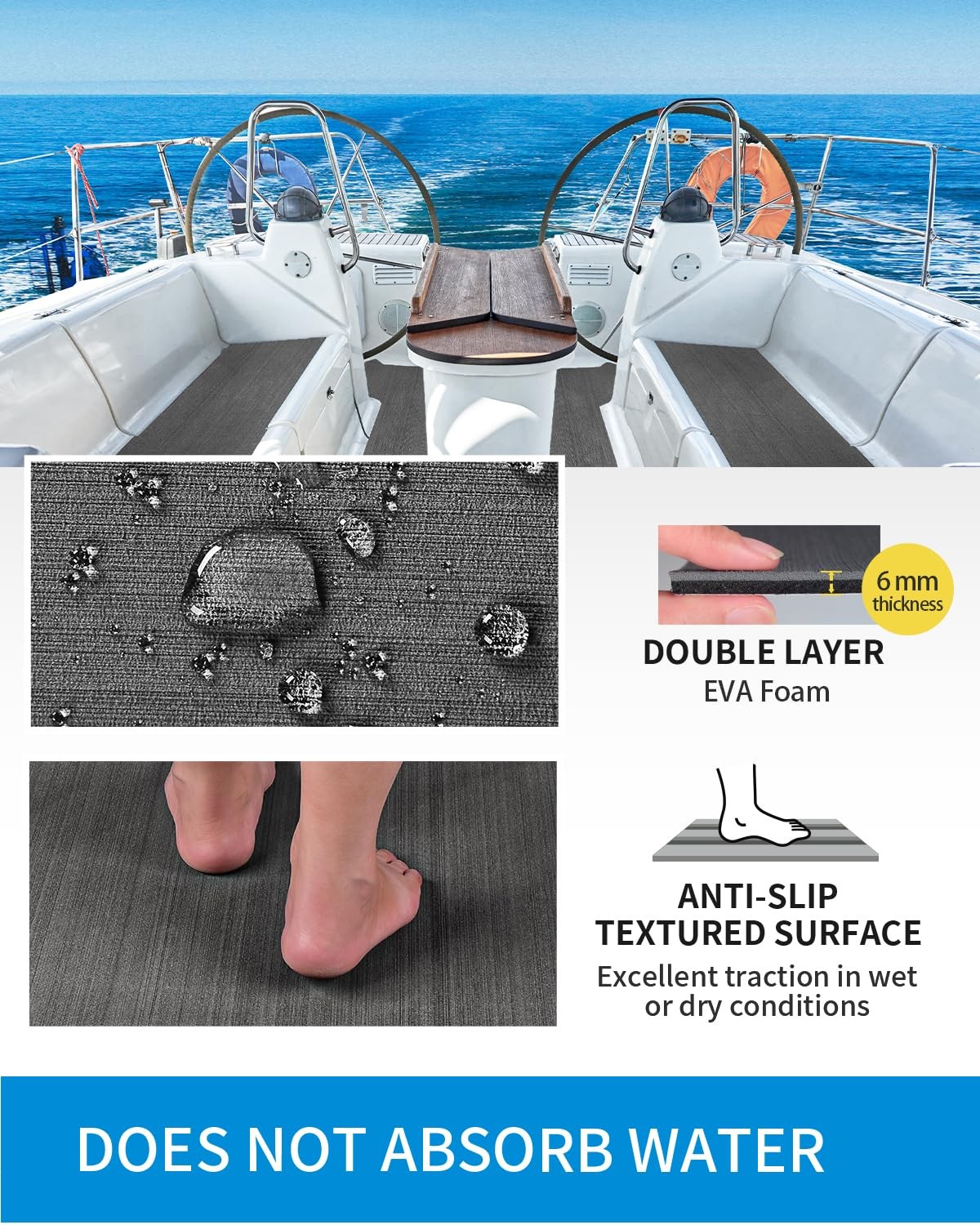 Dark Gray Self Adhesive EVA Foam Non Slip Boat Flooring Decking 48”L x 16”W