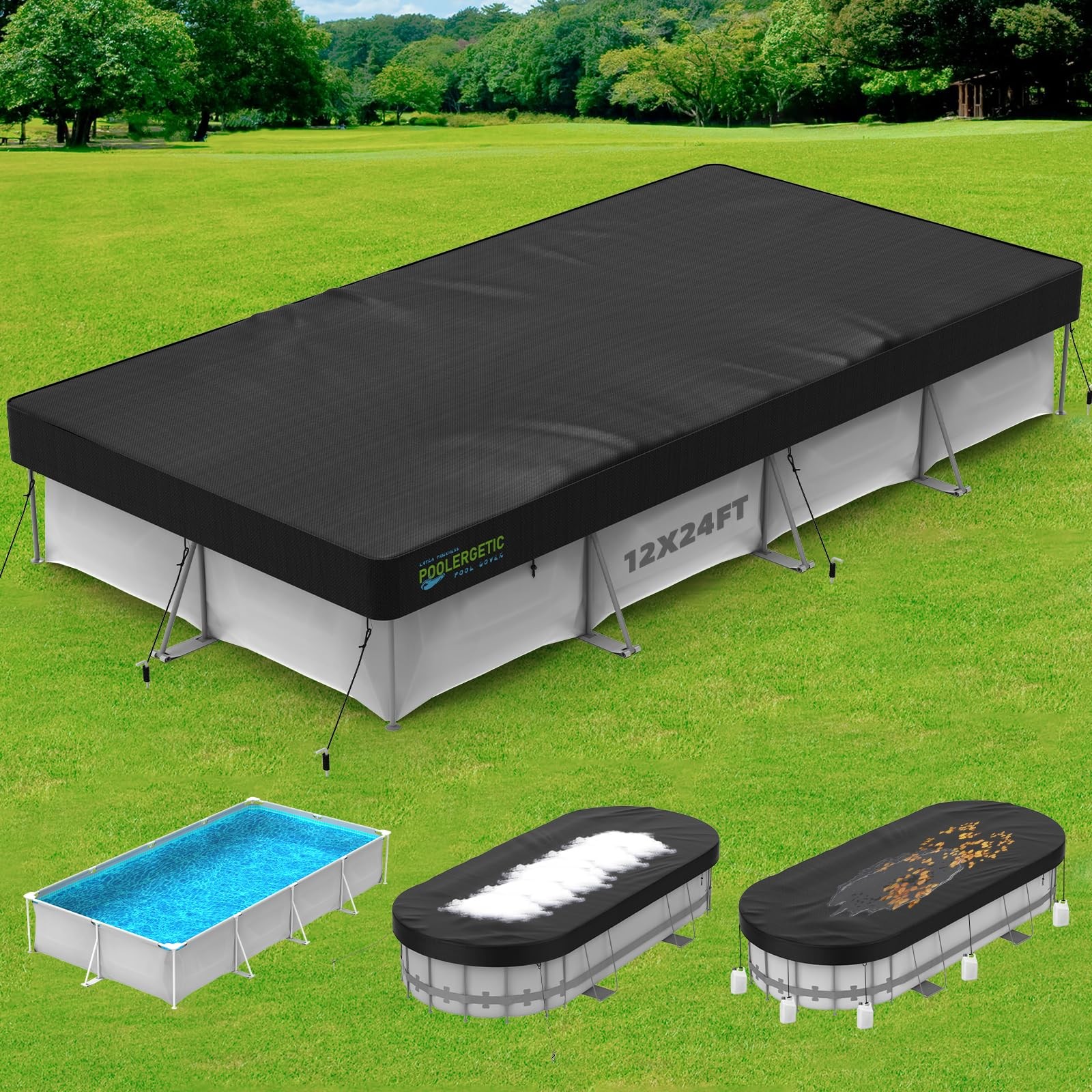 12×24 FT Rectangular Pool Covers for Above Ground Pools, Heavy Duty Solar Poo…