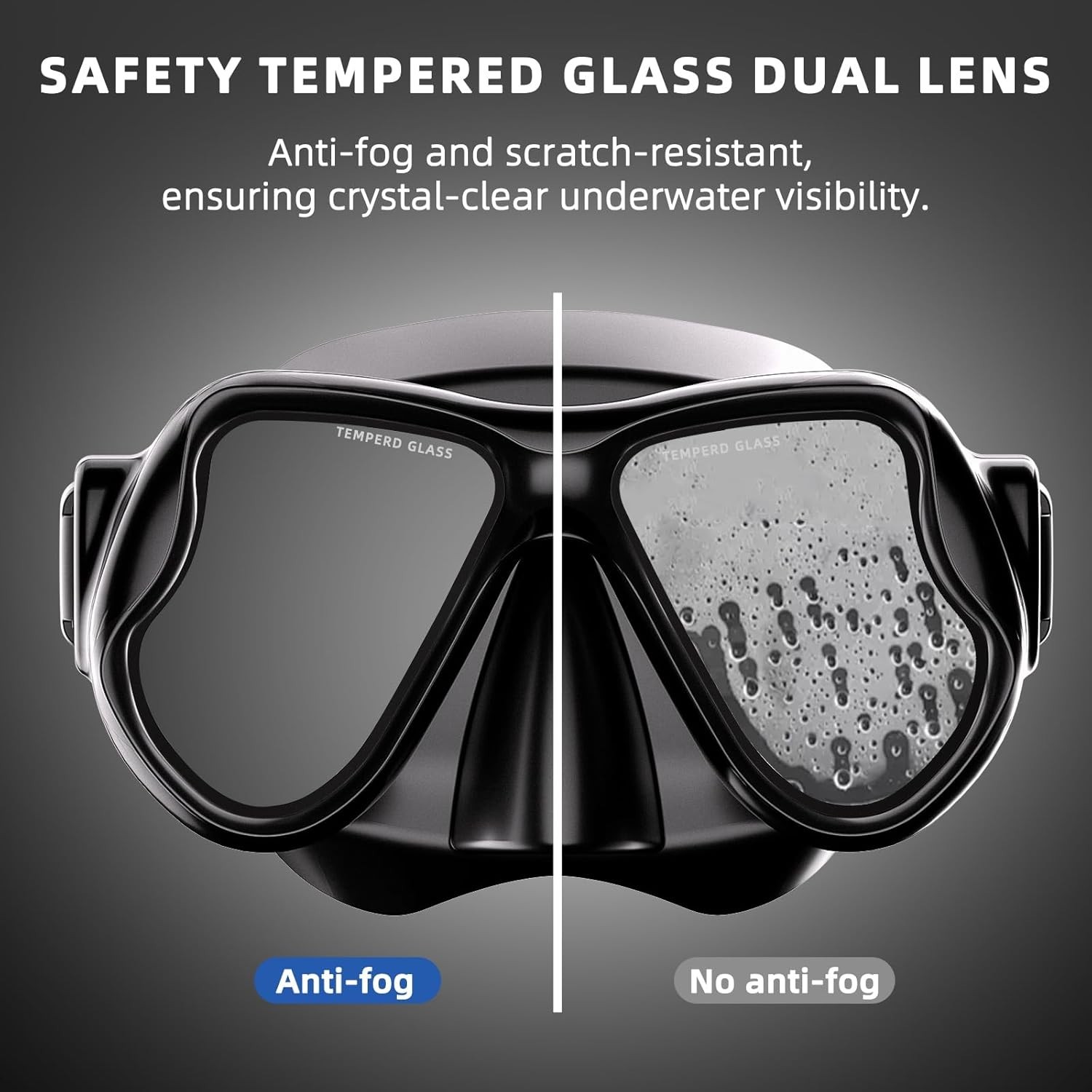 Scuba Mask Anti-Fog Tempered Glass Dual Lens Diving Goggles for Adults