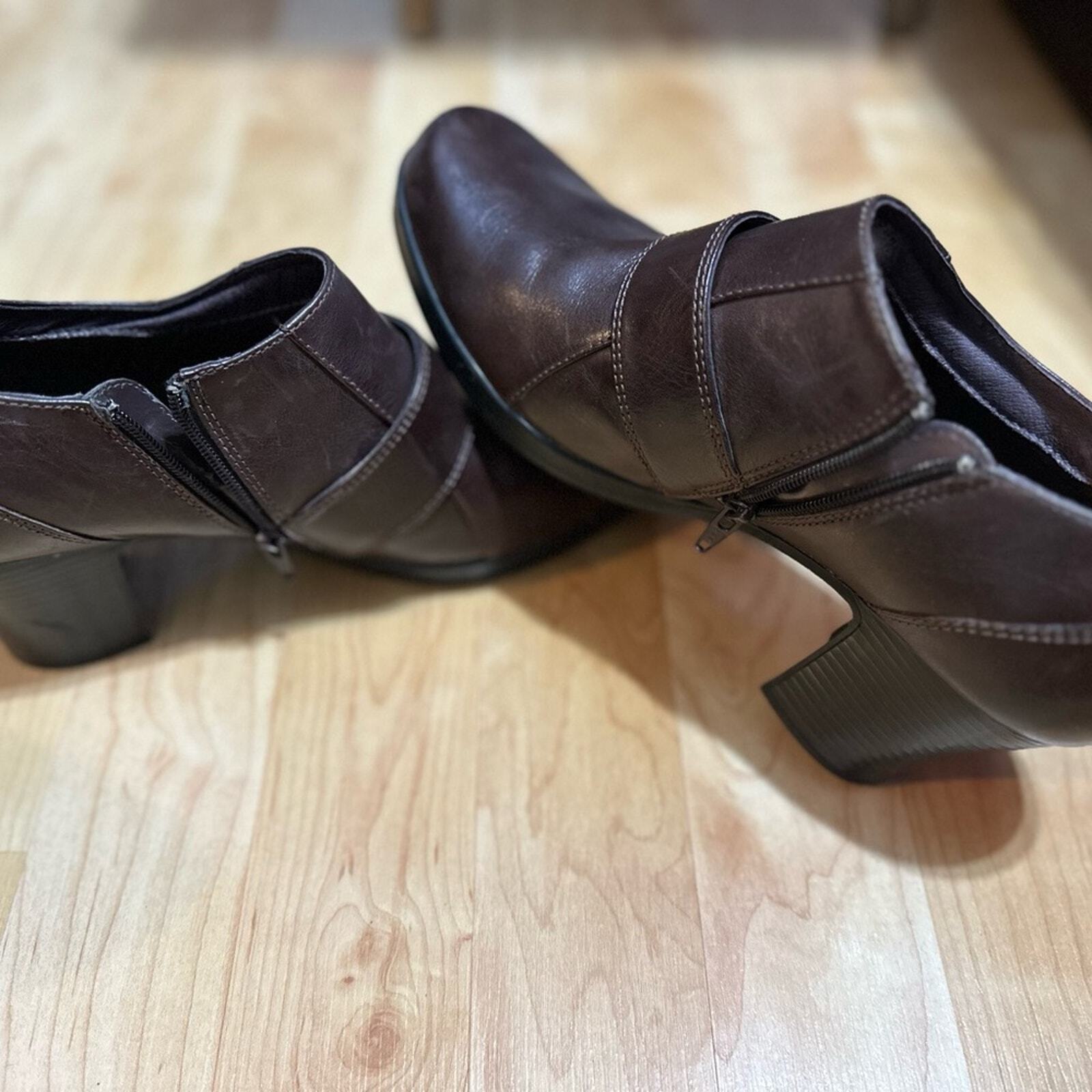Clarks Cognac women Ankle Bootie size 10 2 1/2 “ heel