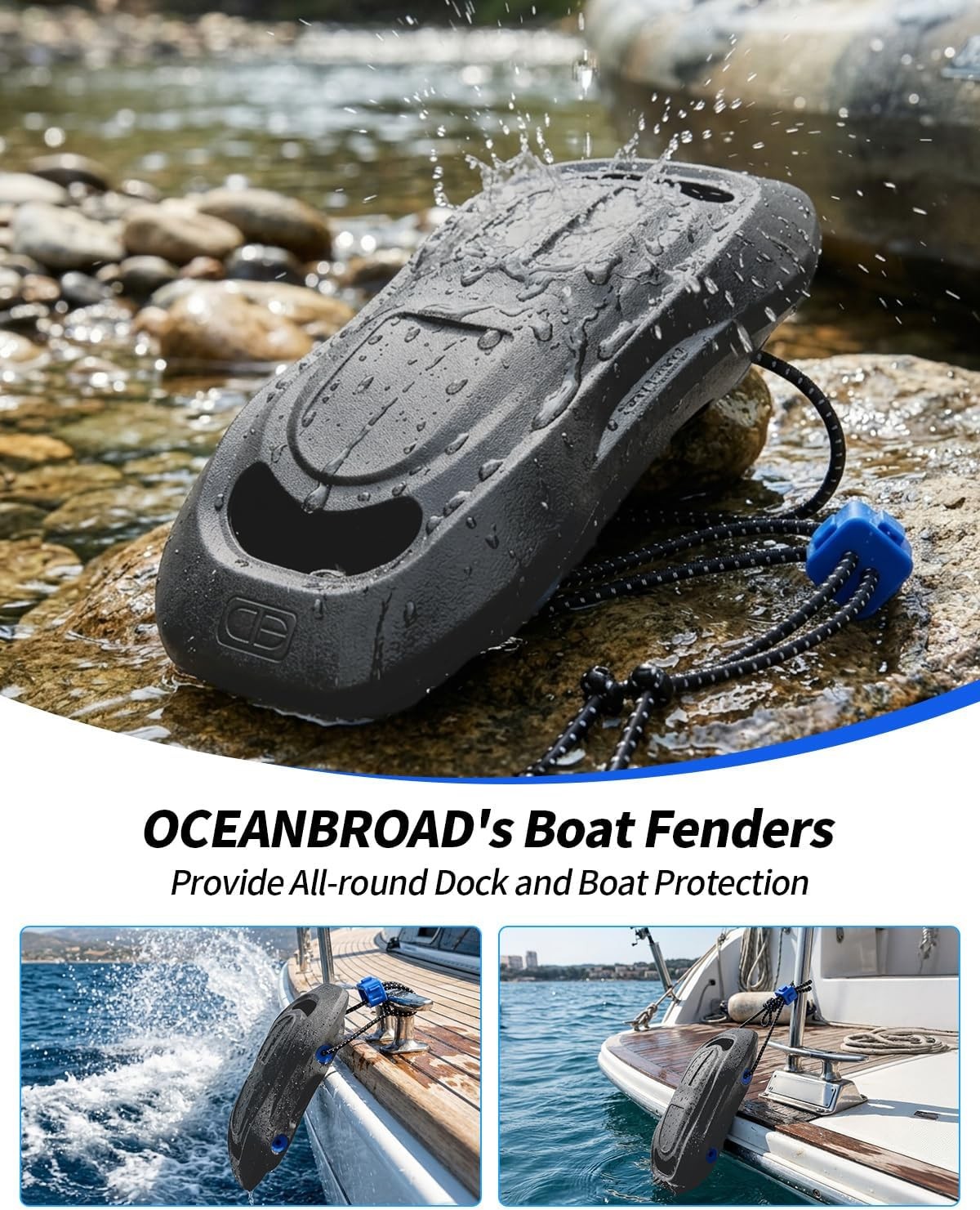 OCEANBROAD EVA Boat Fenders, 17″ x 8″ Boat Bumpers for Docking, with Quick-Lo…